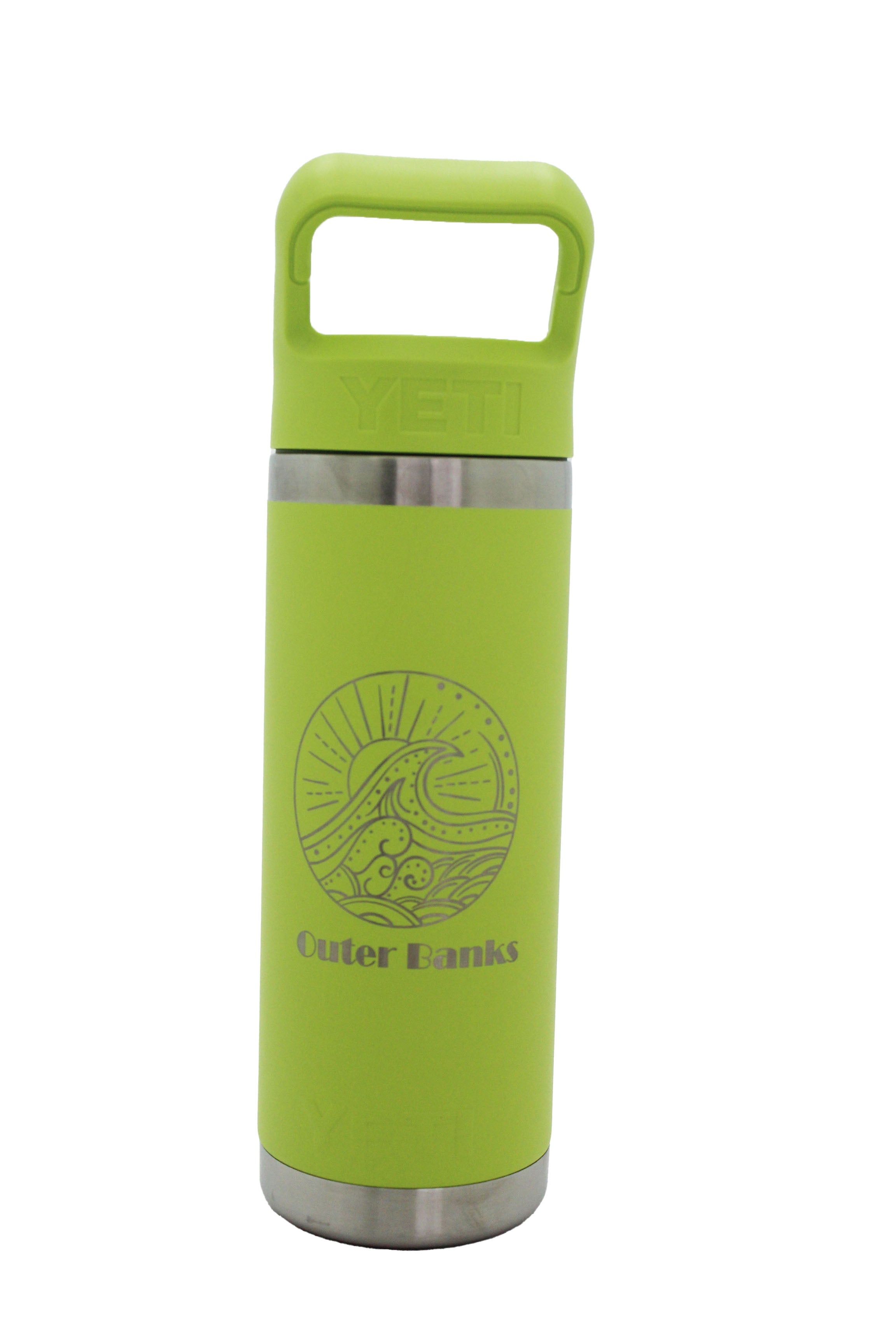 YETI Rambler 18 oz Stainless Steel Water Bottle with Color-Matched Straw Cap - OBX Engraved - Insulated, Leak-Proof for Outdoor, Gym & Travel