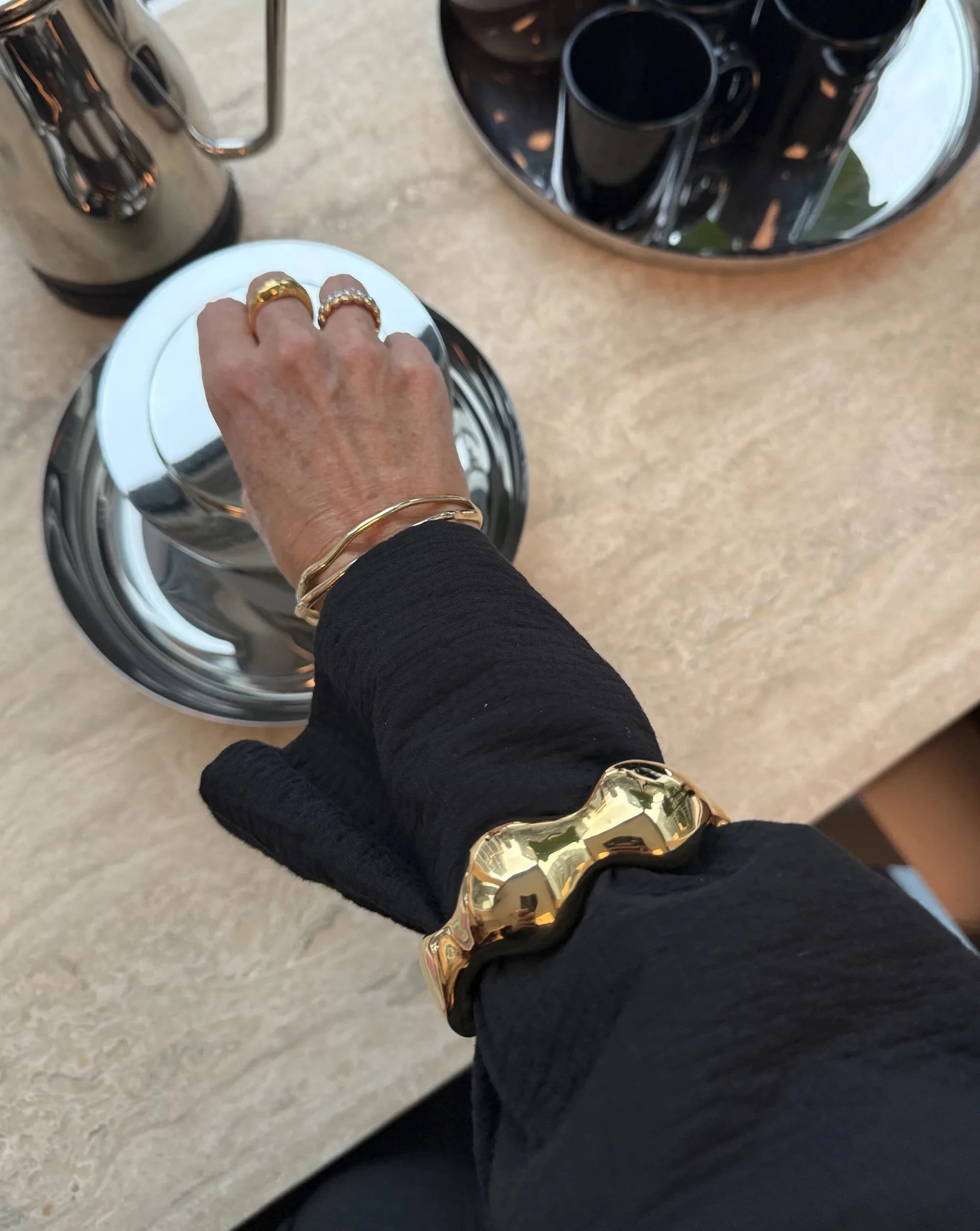 Eny Puffy Dome Statement Cuff Bracelet - 18k Gold Plated Women's Fashion Jewelry for Party, Wedding & Evening Wear
