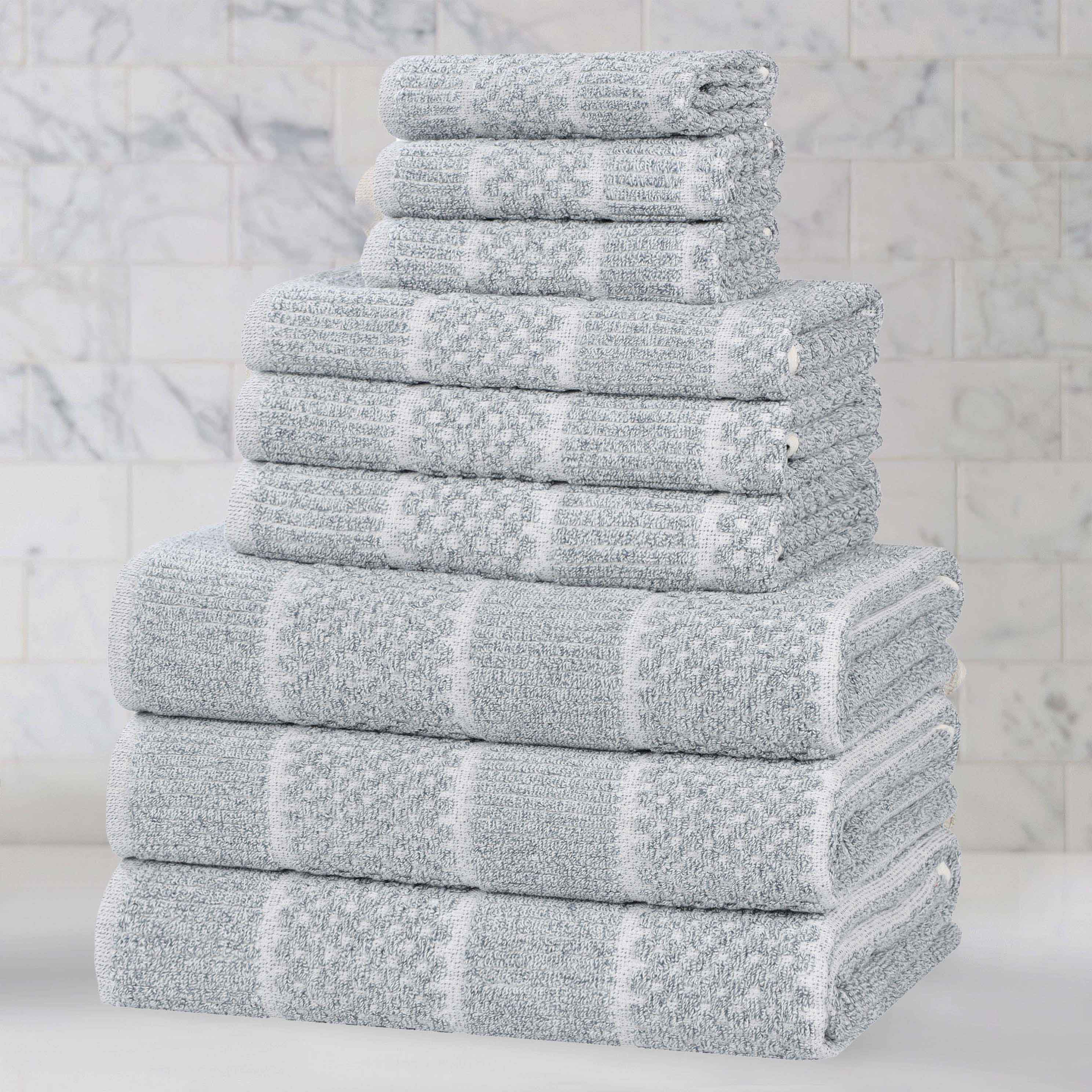 Premium 9-Piece Cotton Blend Towel Set - Medium Weight, Checkered & Ribbed Design for Bath, Spa & Guest Use - Soft & Absorbent Luxury Towels