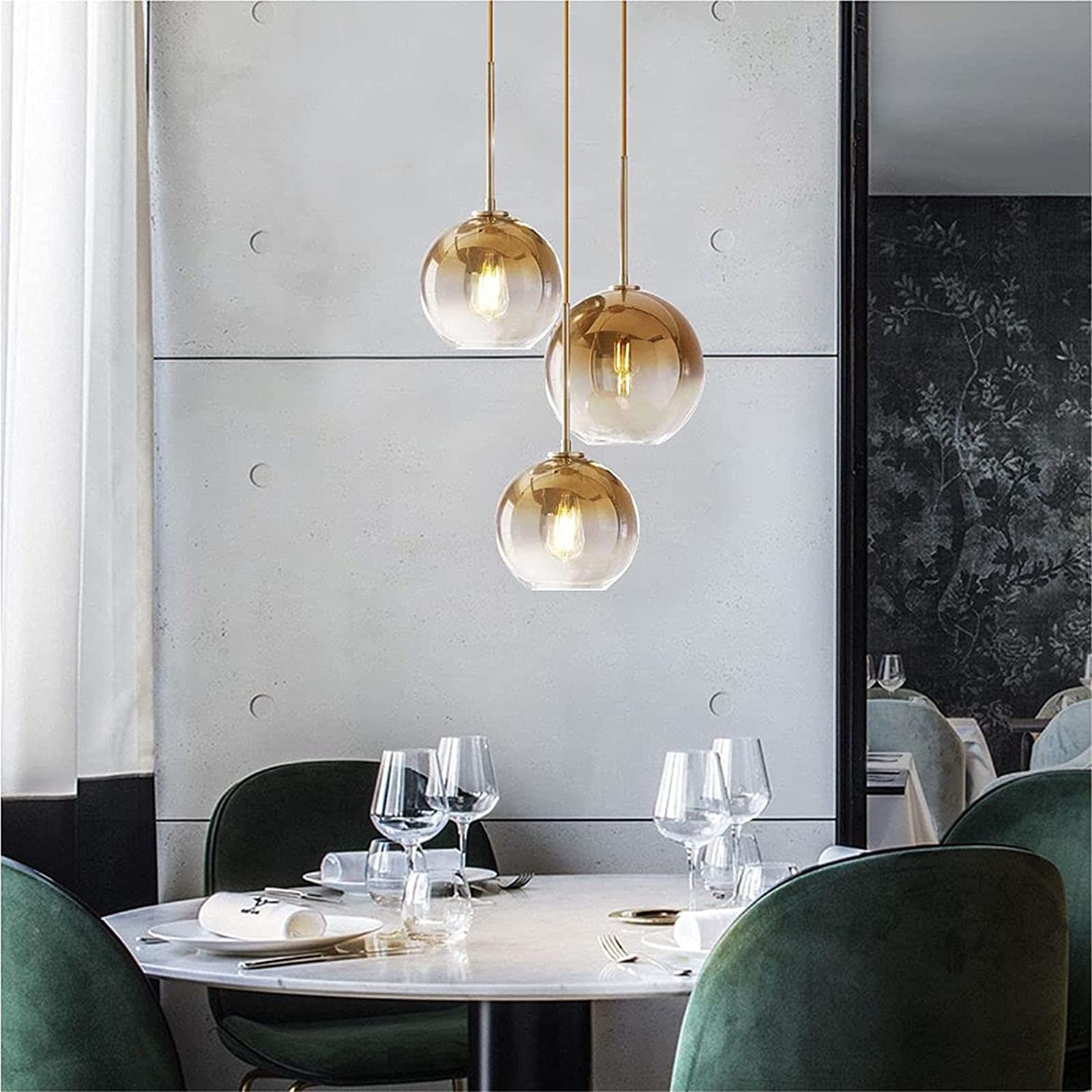Modern Gradient Color Glass Pendant Light - Gold 30cm Hanging Chandelier for Dining Room, Kitchen Island & Bedroom Lighting