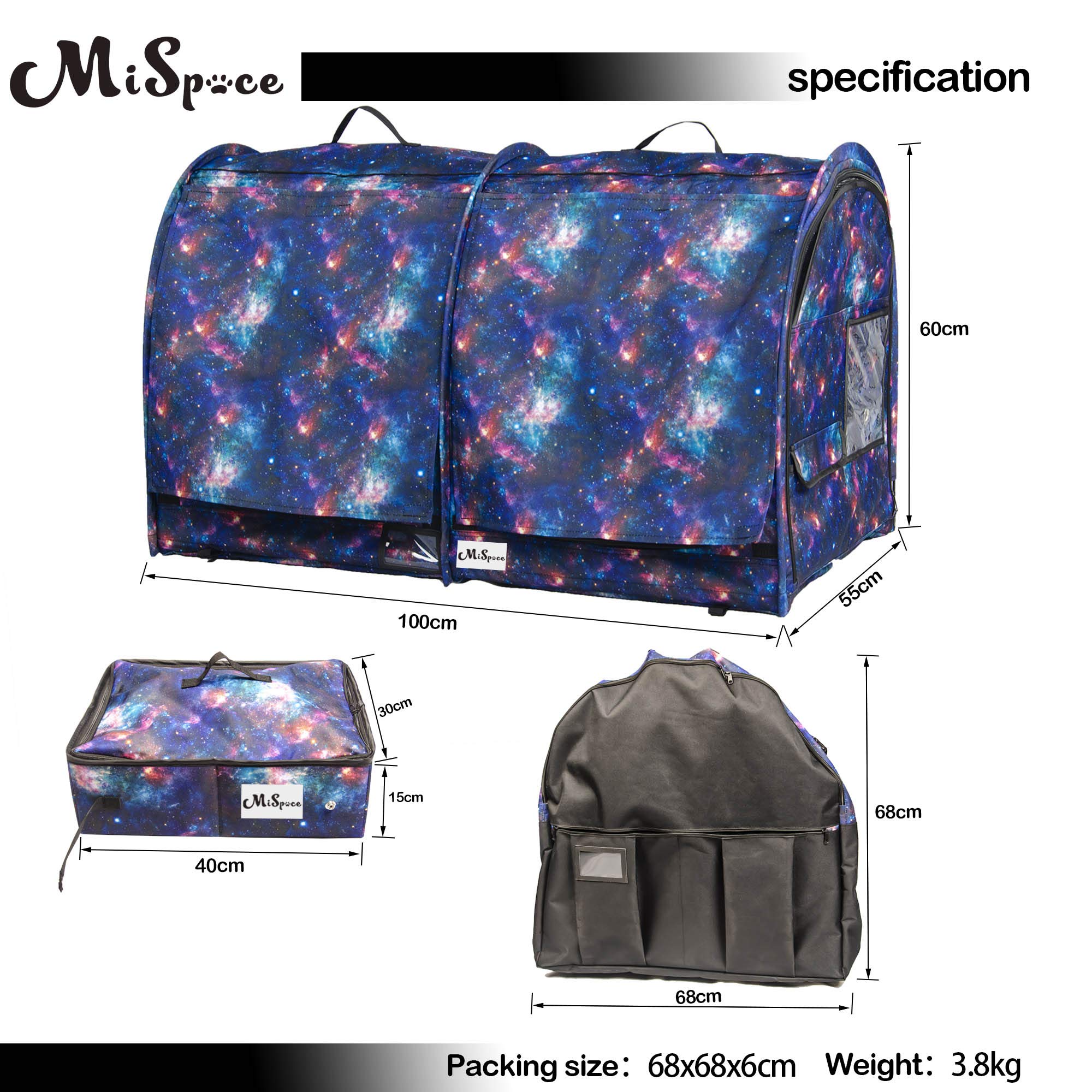 Mispace Foldable Portable Cat Cage & Dog Crate - Twin Compartment Pet Kennel with Carry Bag, 2 Hammocks, Mats & Collapsible Litter Box - Ideal for Travel, Home & Vet Visits