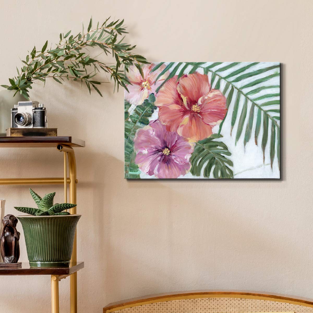 Modern Pinkish Red Hibiscus Flower Canvas Wall Art - 8