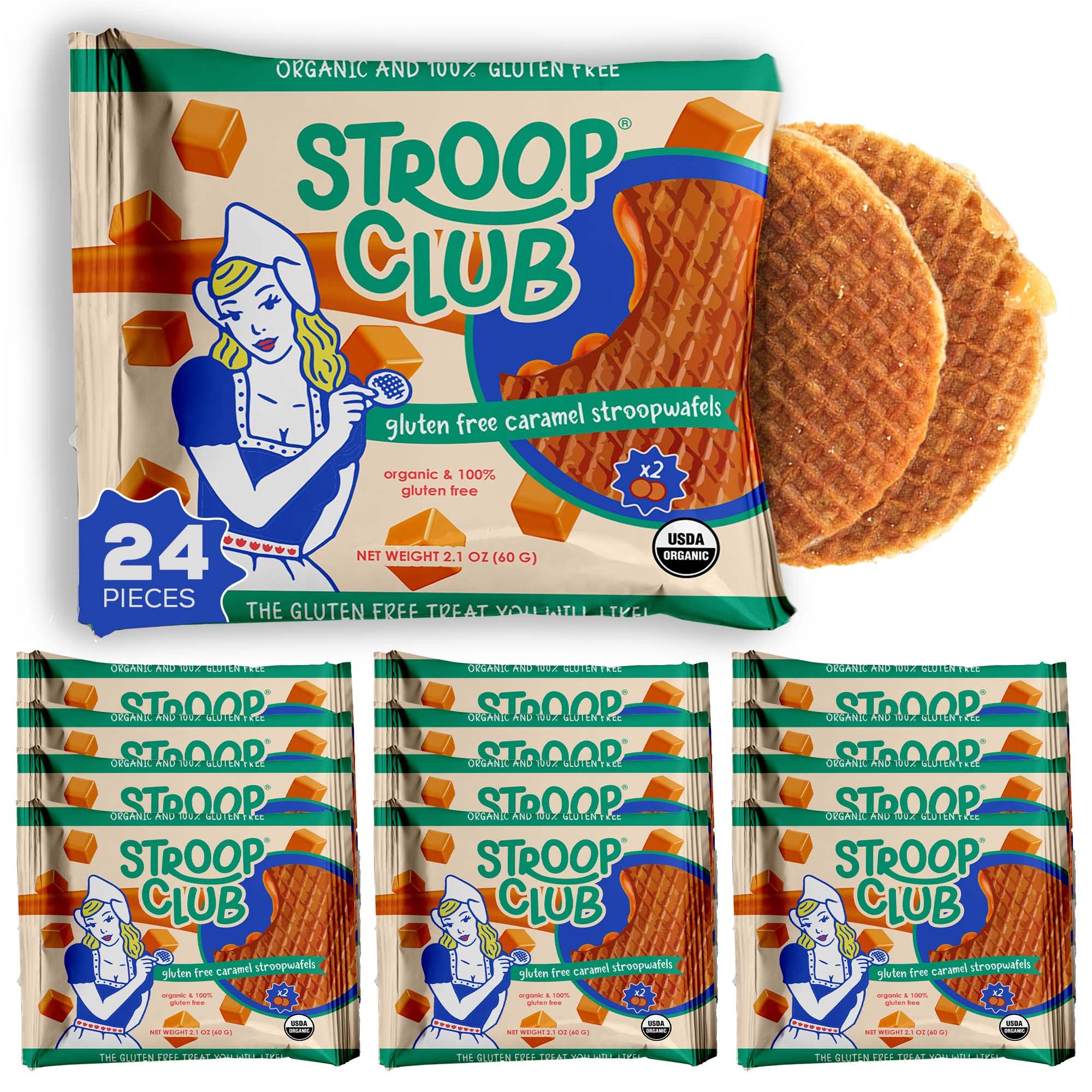 Gluten Free Dutch Caramel Stroopwafels - Organic Original Stroopwafel Cookies (12 Pack of 2, 24 Waffles) | Perfect for Coffee Pairing, Gifts & Snacking