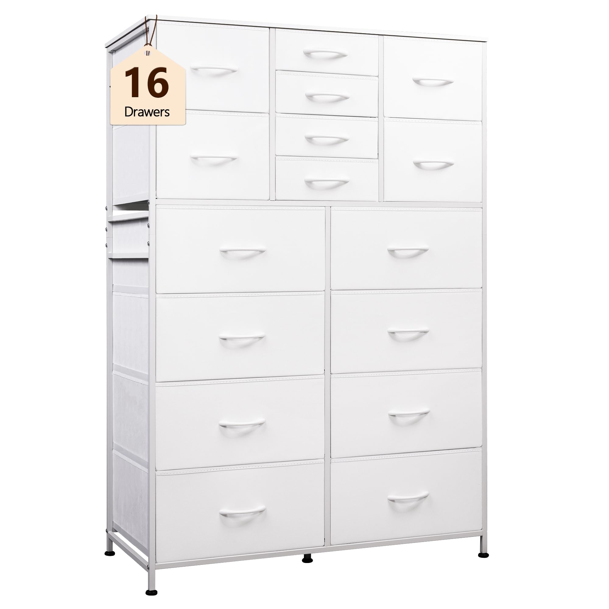 WLIVE 16-Drawer Fabric Dresser Storage Tower - Tall Chest of Drawers Organizer for Bedroom, Closet & Hallway | Sturdy Steel Frame White Storage Cabinet | Perfect for Clothes, Toys & Home Organization