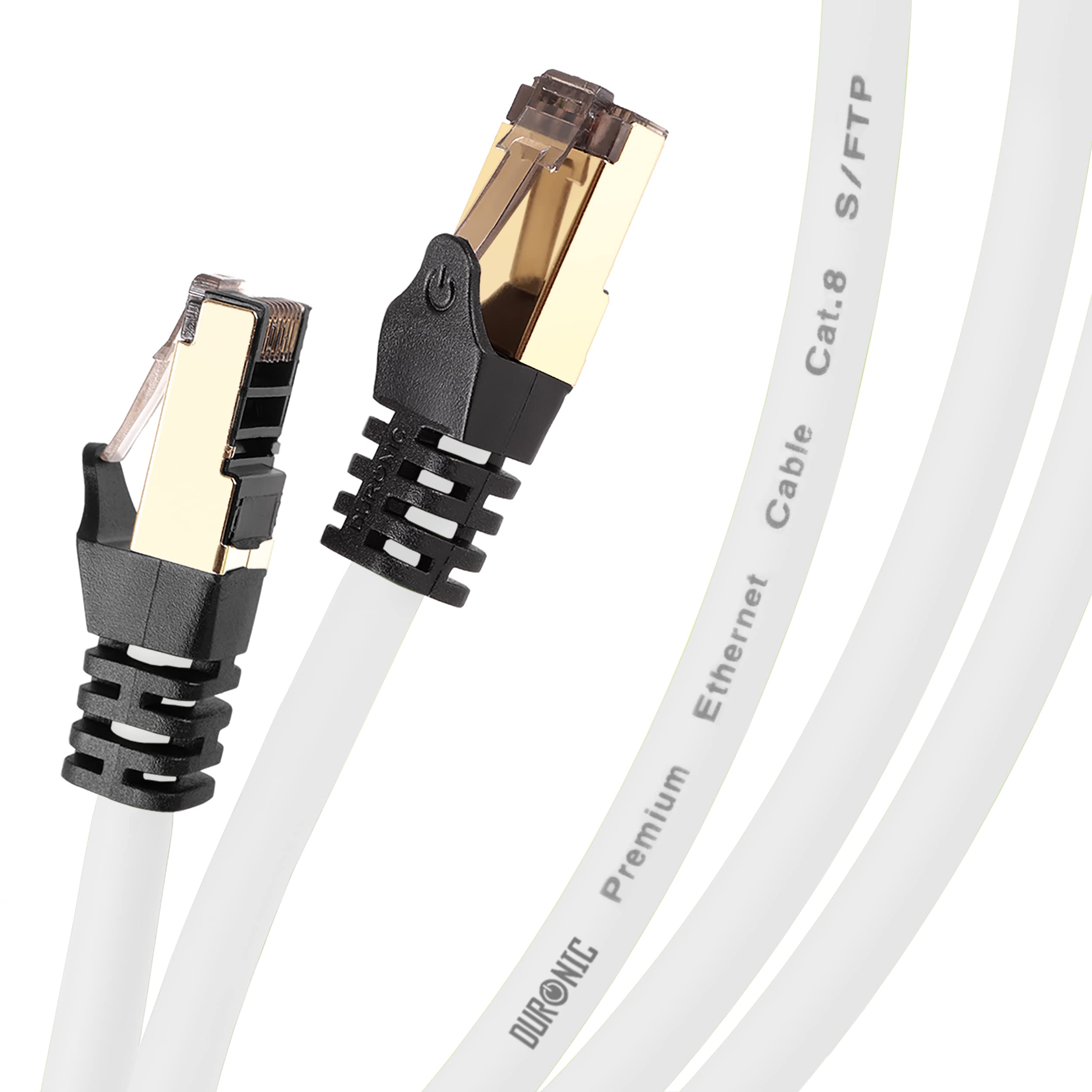 Duronic CAT8 Ethernet Cable 1M (3.3ft) - High Speed 40Gbps, 2000MHz Shielded Network Cable, SFTP Snagless RJ45 Connector - Perfect for Gaming, Streaming & Home Office Setup (White)