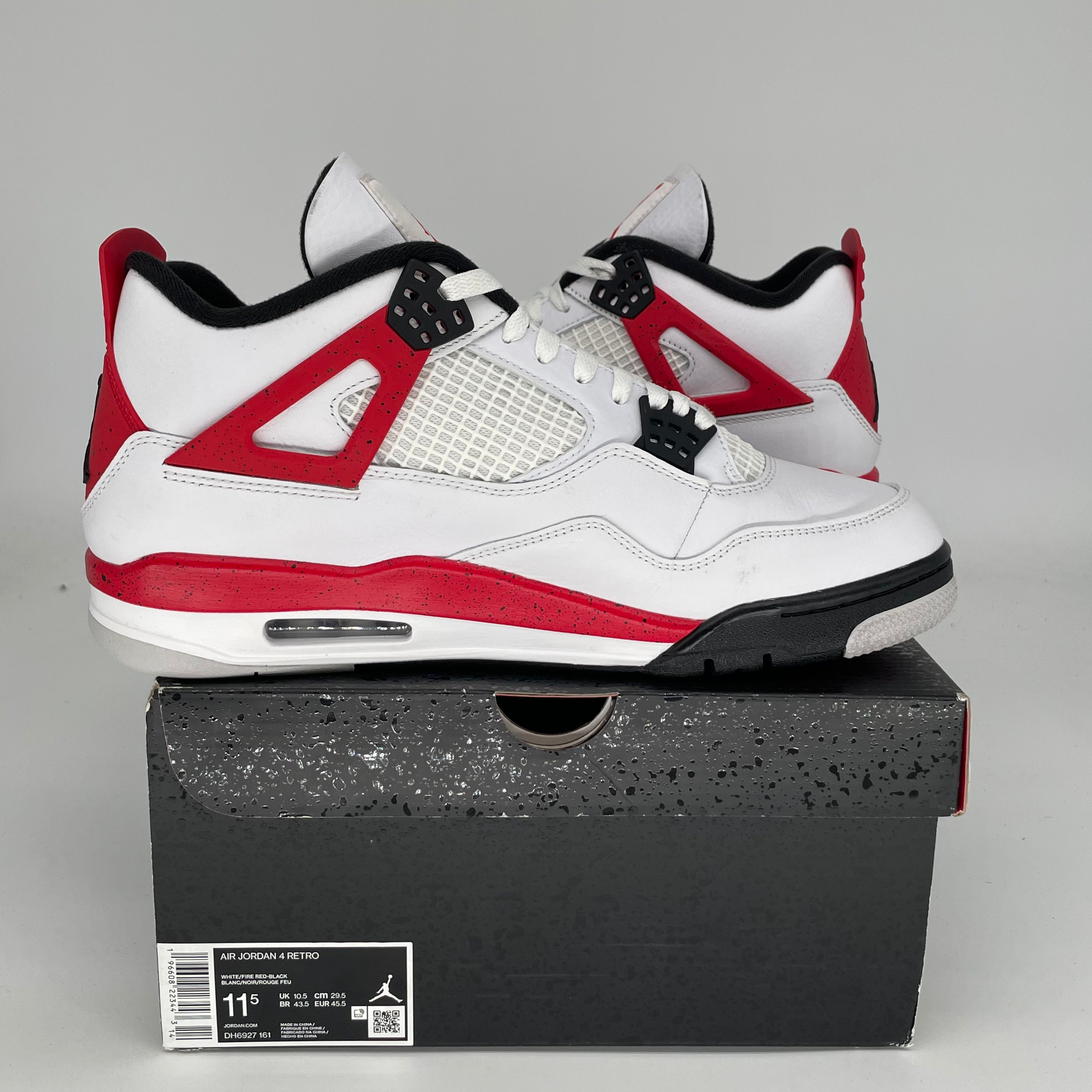 AIR JORDAN 4 Retro Red Cement Men's Basketball Shoes Size 11.5 - Authentic DH6927-161 Sneakers for Casual Wear & Street Style