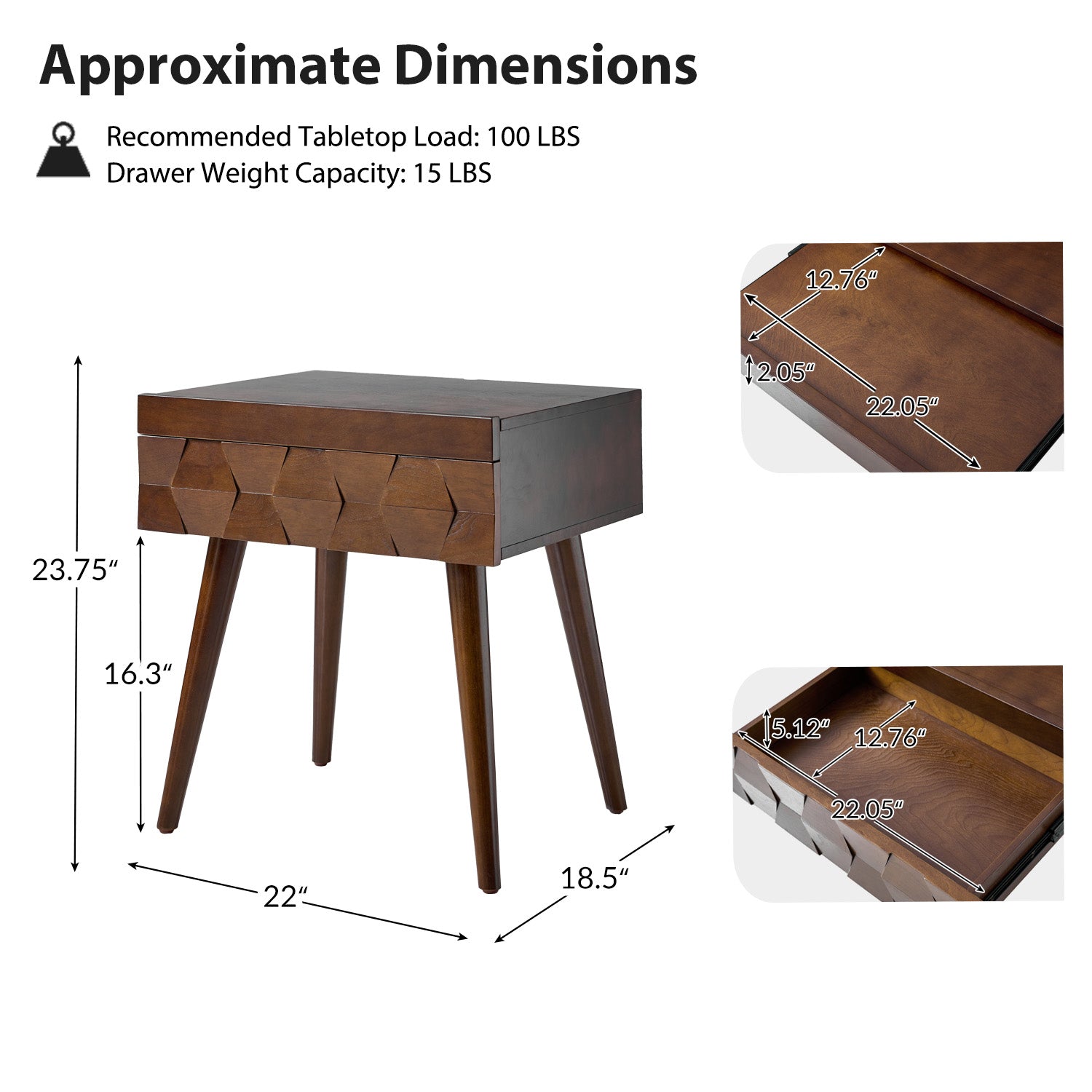 Vivian Mid-Century Modern Nightstand with USB Charging Station - Wooden Bedside Table with Drawer & Shelf - Perfect for Bedroom, Living Room, or Guest Room - Fast Charging & Stylish Storage Solution