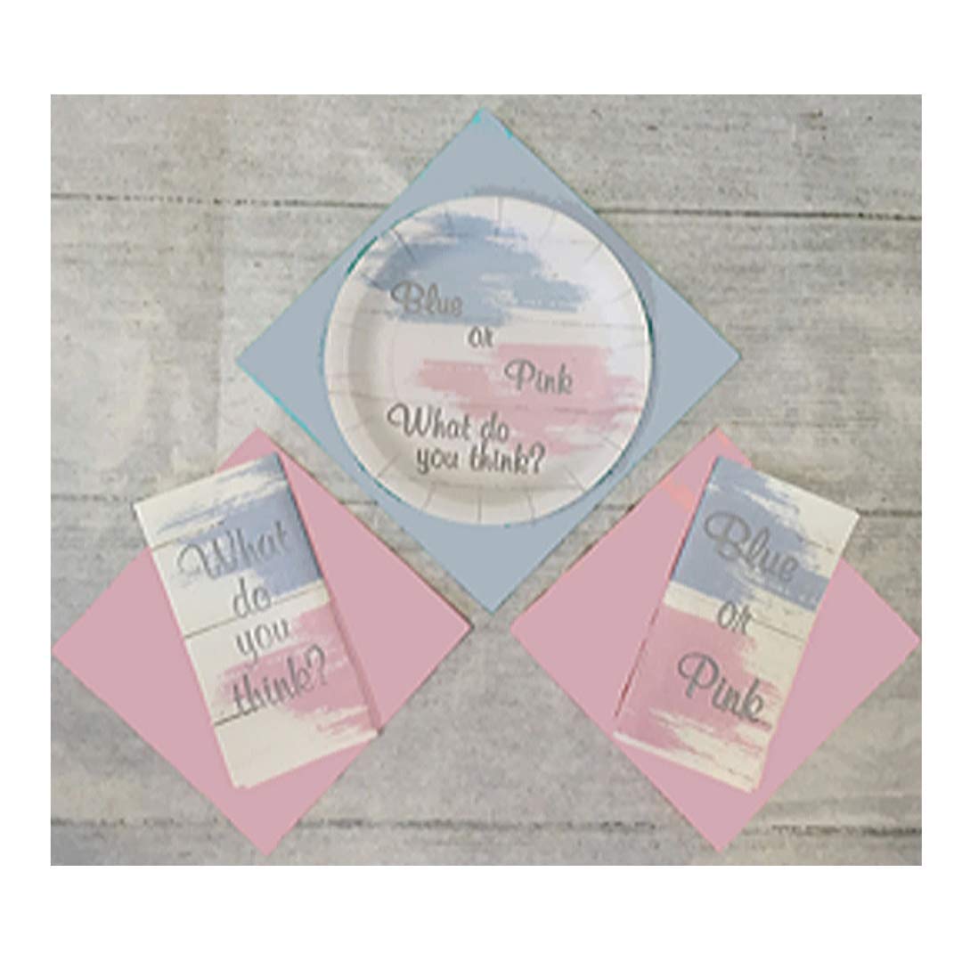 Blue or Pink Painted Shiplap Gender Reveal Party Supplies - 16-Piece Disposable Tableware Set with Plates, Napkins & Cups - Perfect for Baby Showers & Gender Announcement Parties