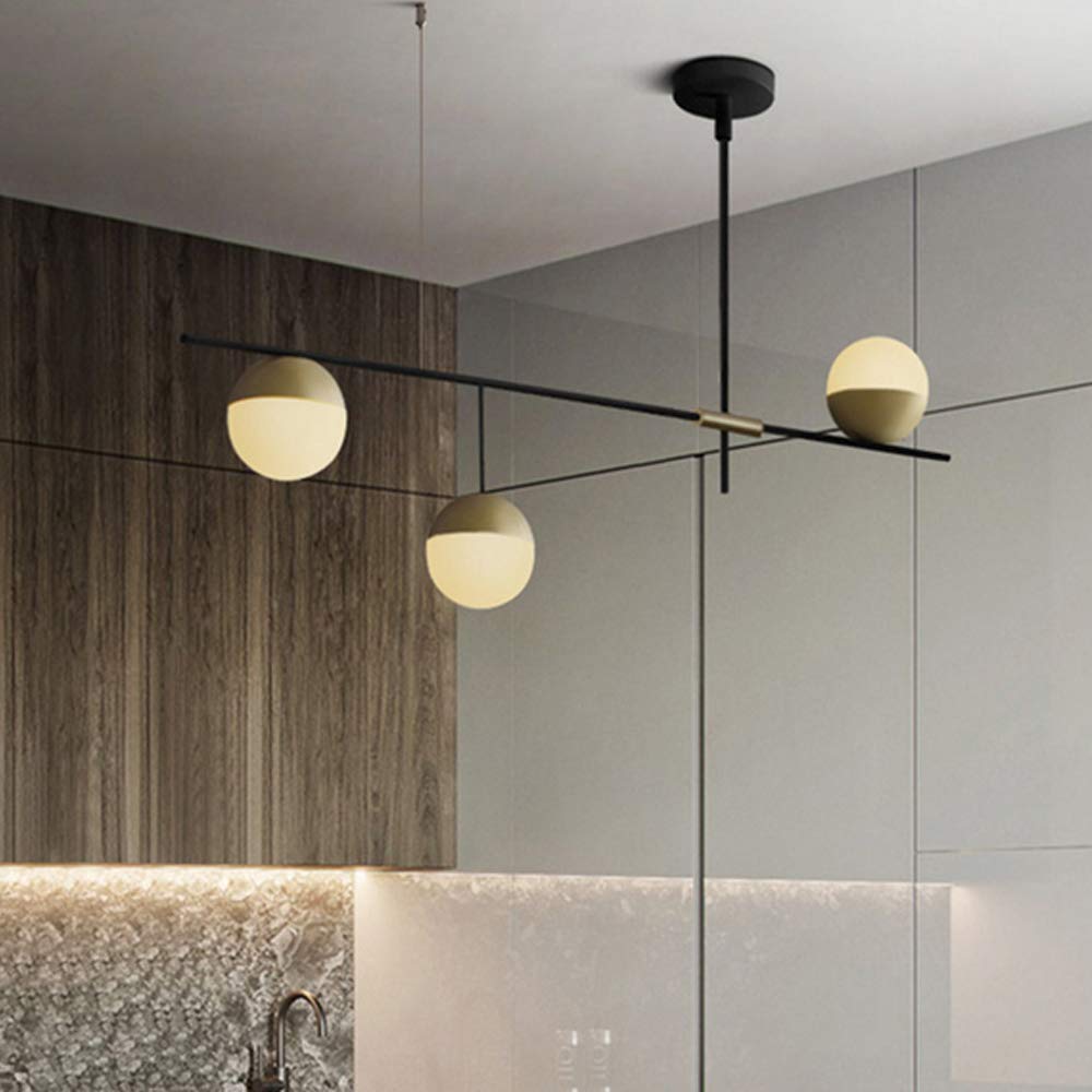 Modern 3-Light Glass Globe Chandelier - Linear Mid-Century Flush Mount Ceiling Pendant Light Fixture - Elegant Hanging Lighting for Kitchen, Dining Room, Living Room, Bedroom & Farmhouse Decor - Perfect for Dining Areas, Entryways and Open Concept Spaces