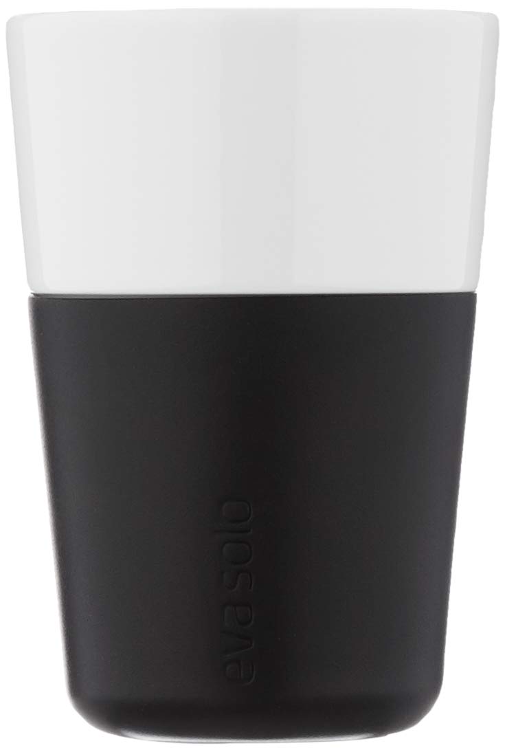 Eva Solo 12 oz Porcelain Coffee Mug Set of 2 - Danish Design Latte Cups with Non-Slip Silicone Grip - Premium Black Coffee Tumblers for Home, Office & Cafe Use