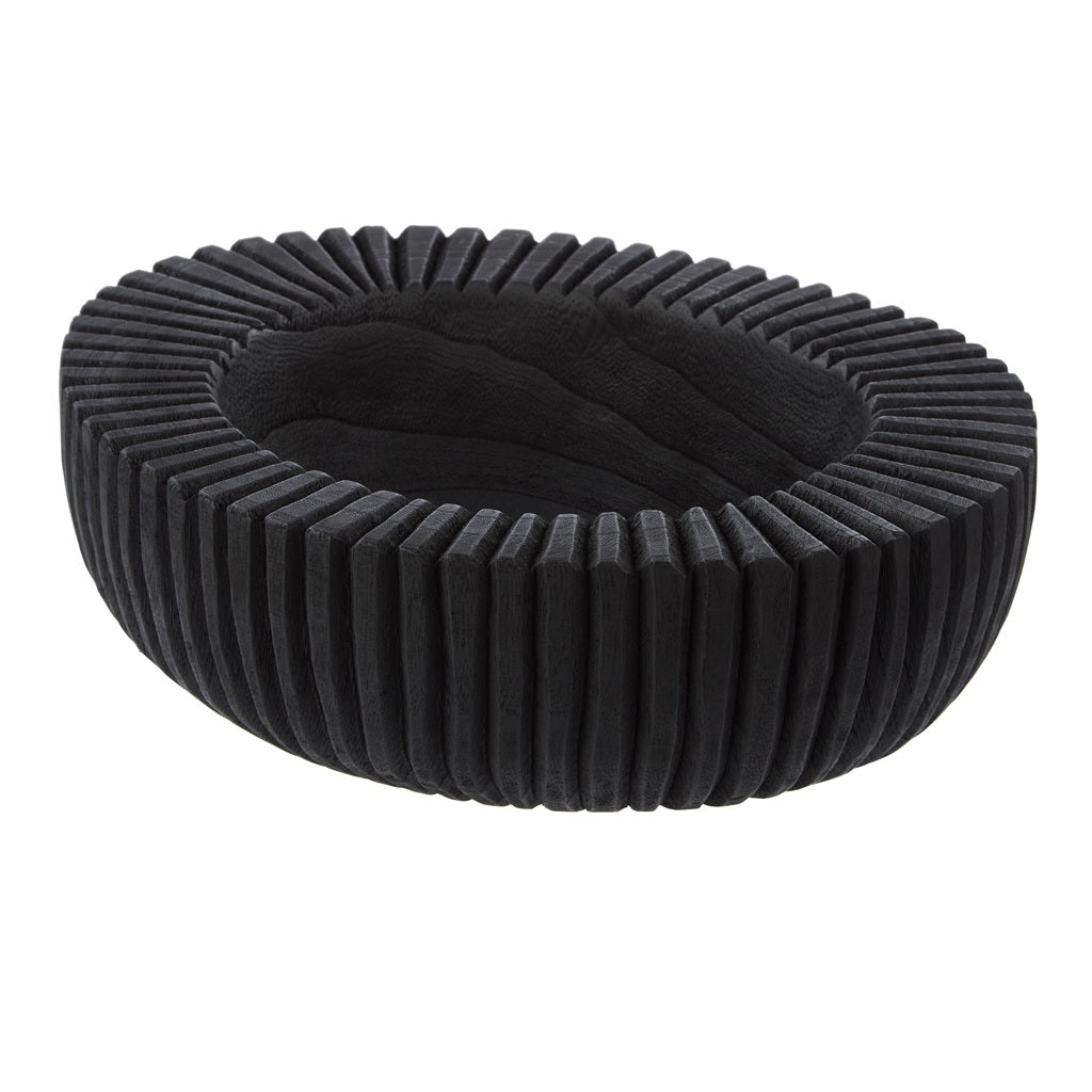 Amalfi Picton Ribbed Timber Bowl 32x26x9cm - Black Wooden Serving Bowl for Salad, Fruit, and Home Decor - Perfect for Dining Table Centerpiece and Kitchen Storage