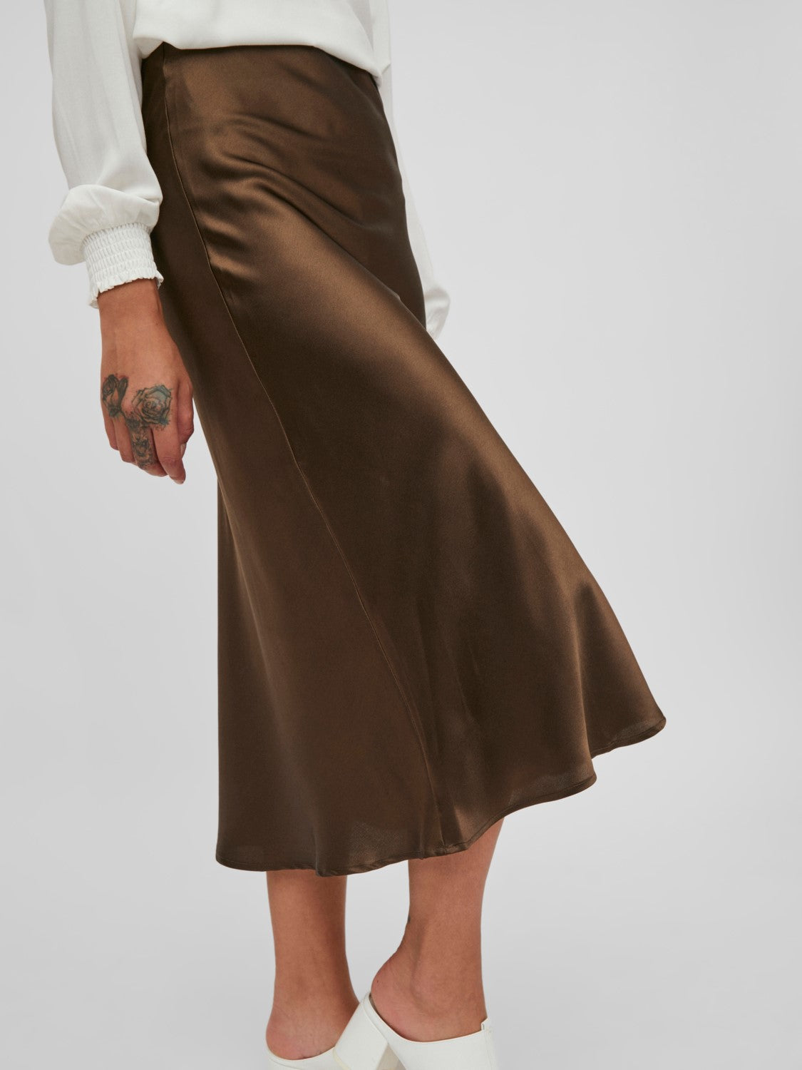 Chadya High Waisted Skirt for Women - A-Line Denim Midi Skirt with Pockets (Demitasse) - Perfect for Casual Outfits, Office Wear & Date Nights