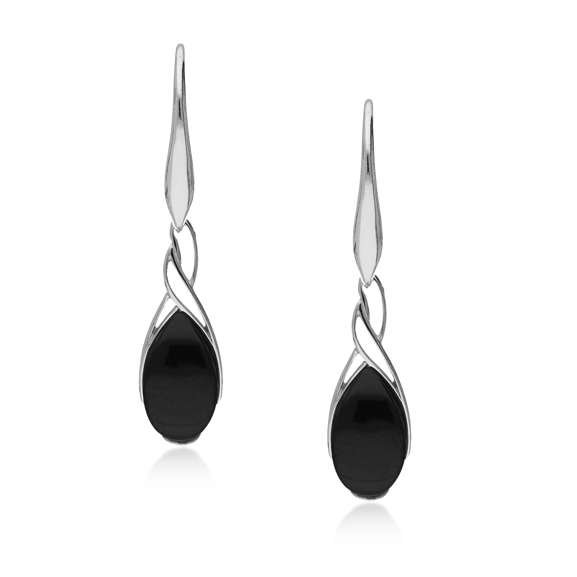 Sterling Silver Whitby Jet Celtic Drop Earrings for Women - Handmade Vintage Dangle Earrings - Perfect for Weddings, Parties & Celtic-Themed Events