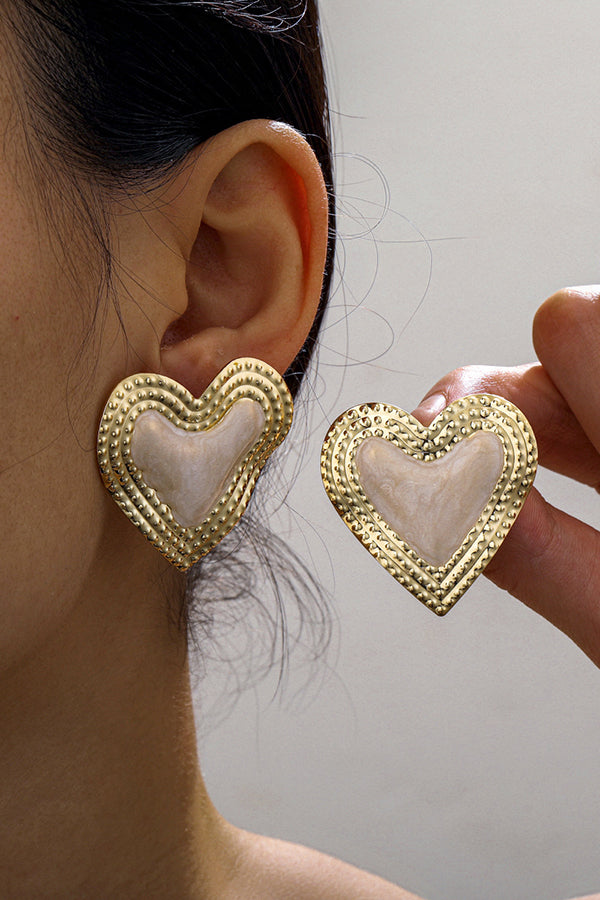 Stylish Metallic Peach Heart Earrings for Women - Trendy Gold-Tone Dangle Jewelry Gift for Valentine's Day, Anniversary & Date Night