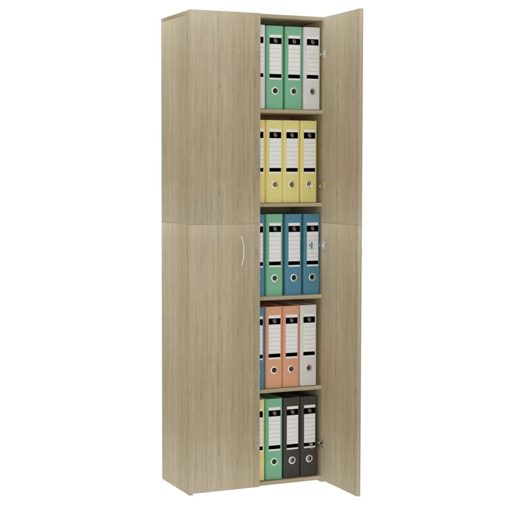 BLUECC 23.6 x 12.6 x 74.8 Inches Oak Office Filing Cabinet - Sturdy Chipboard Storage Solution for Documents & Supplies | Perfect for Home Office, Workplace & Business Organization