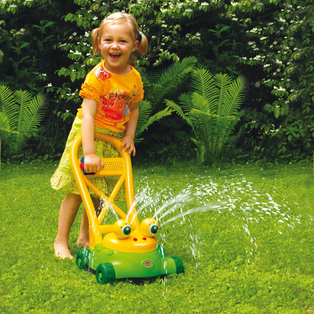 Gowi Toys 558-78 Aqua Quack Lawn Mower - Outdoor Water Play Toy for Kids, Fun Push Mower with Spraying Function - Perfect for Backyard, Garden & Summer Activities