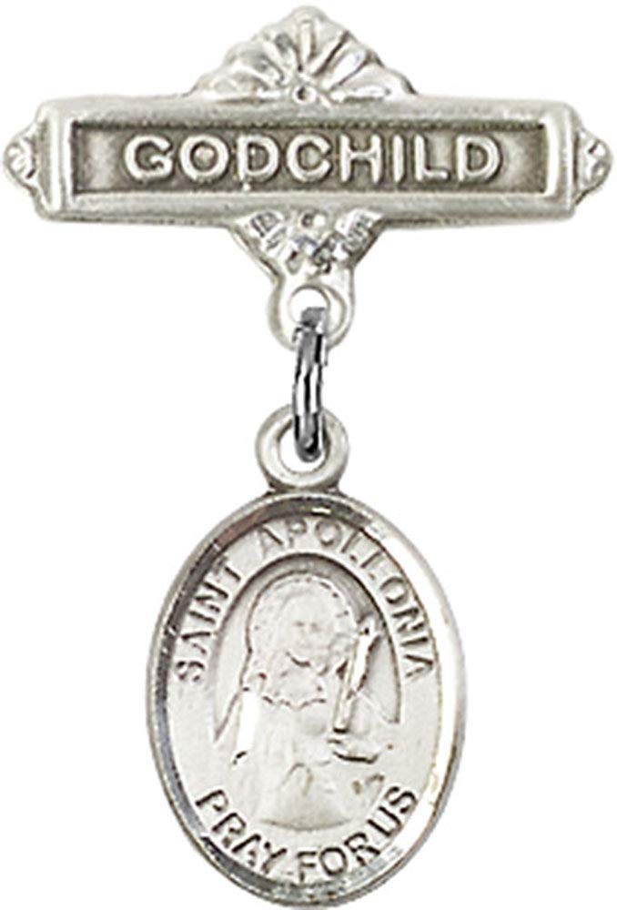 Sterling Silver Baby Badge with St. Apollonia Charm - Religious Godchild Gift for Baptism, Christening & First Communion - Elegant Keepsake Jewelry for Infants & Toddlers