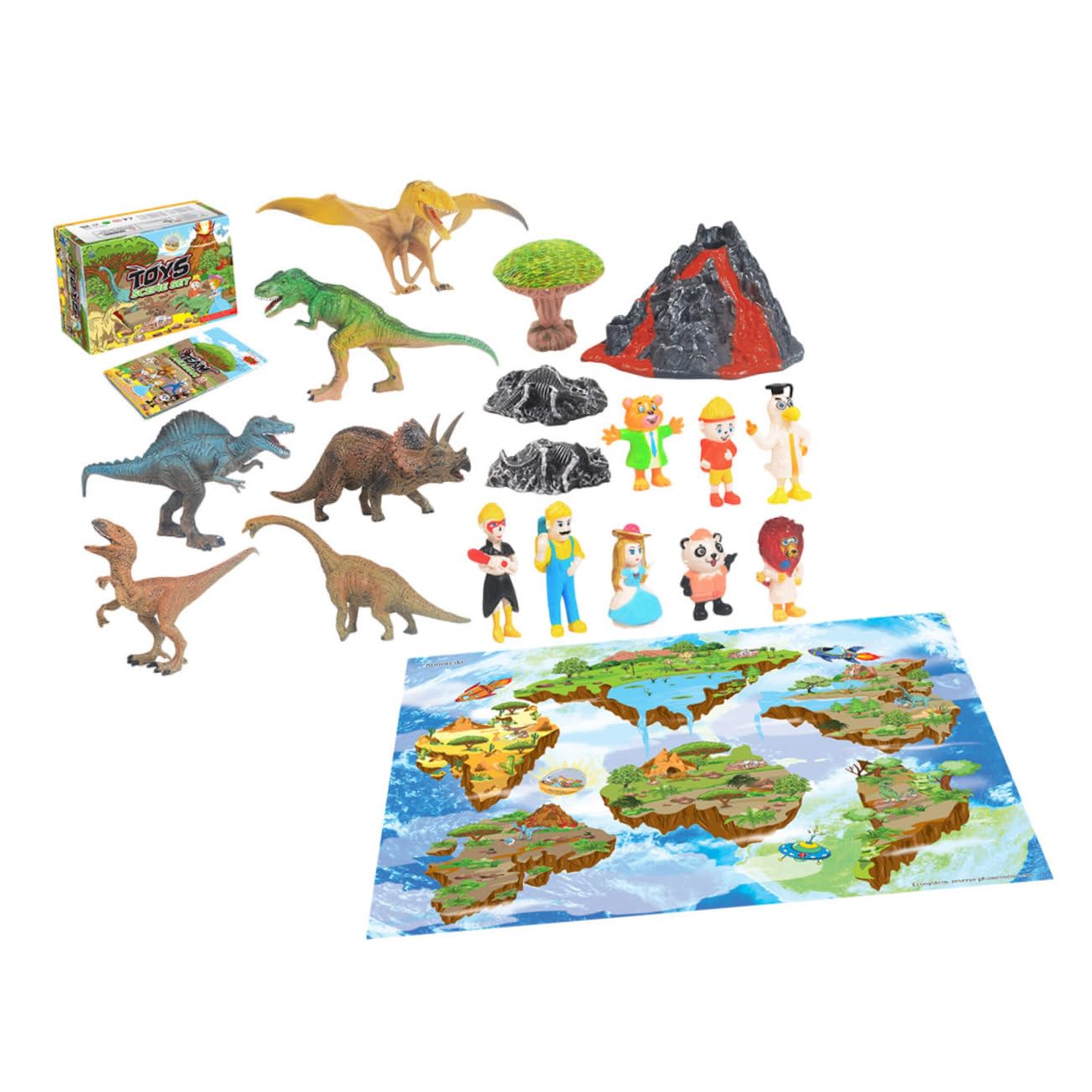 VICASKY 20-Piece DIY Dinosaur Volcano Playset - STEM Educational Toys for Kids, Plastic Dinosaur Models & Home Decor, PVC Animal Figures for Creative Play & Learning | Perfect for Birthday Gifts, Classroom Activities & Science Projects