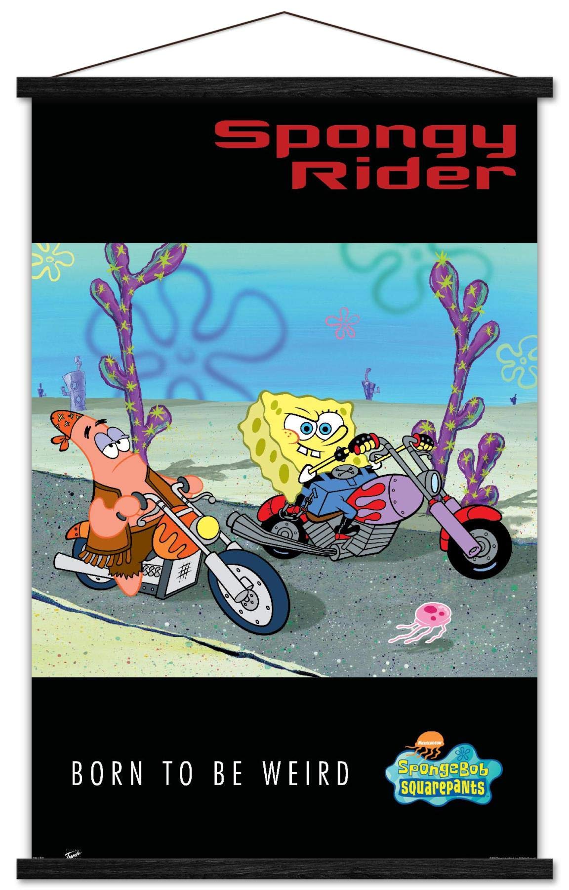 Trends International Nickelodeon SpongeBob SquarePants Biker Wall Poster - 22.375 x 34 Inches Premium Print with Black Hanger Bundle - Perfect for Kids' Bedroom Decor, Game Room, and Cartoon Themed Parties