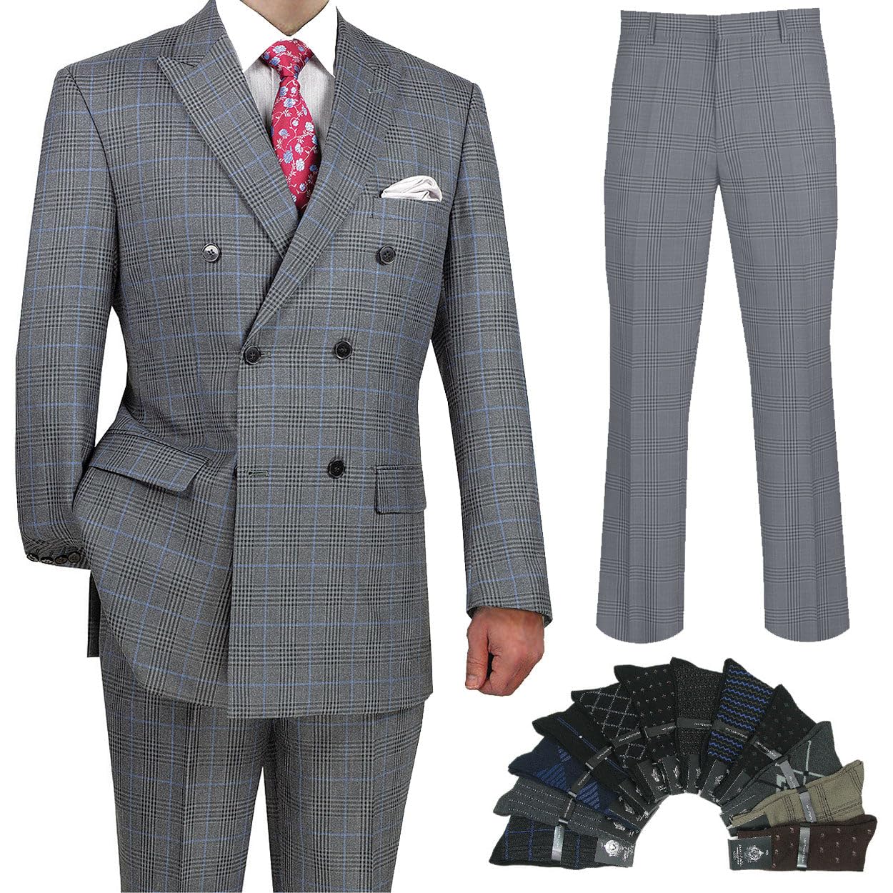 Premium Hand Tailored 2-Piece Men's Glen Plaid Suit Set - Classic Blazer & Dress Pants with Bonus Socks | Formal Business Attire, Wedding & Special Occasion Outfit