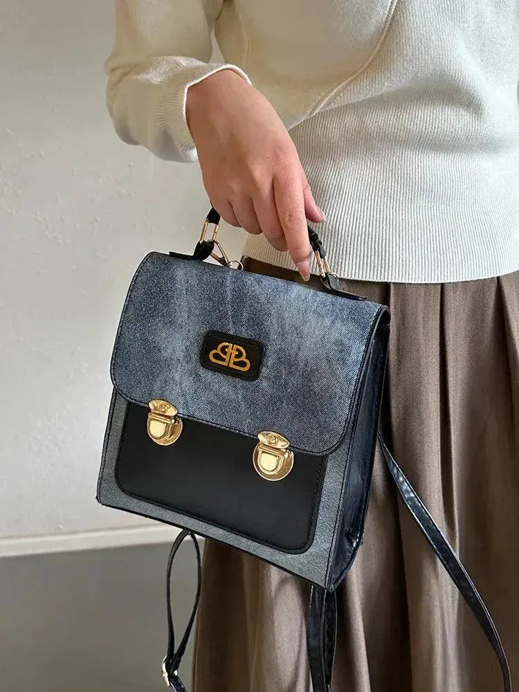 Vintage Denim Women's Backpack - Stylish Retro Pattern Shoulder Bag for College, Travel & Everyday Use