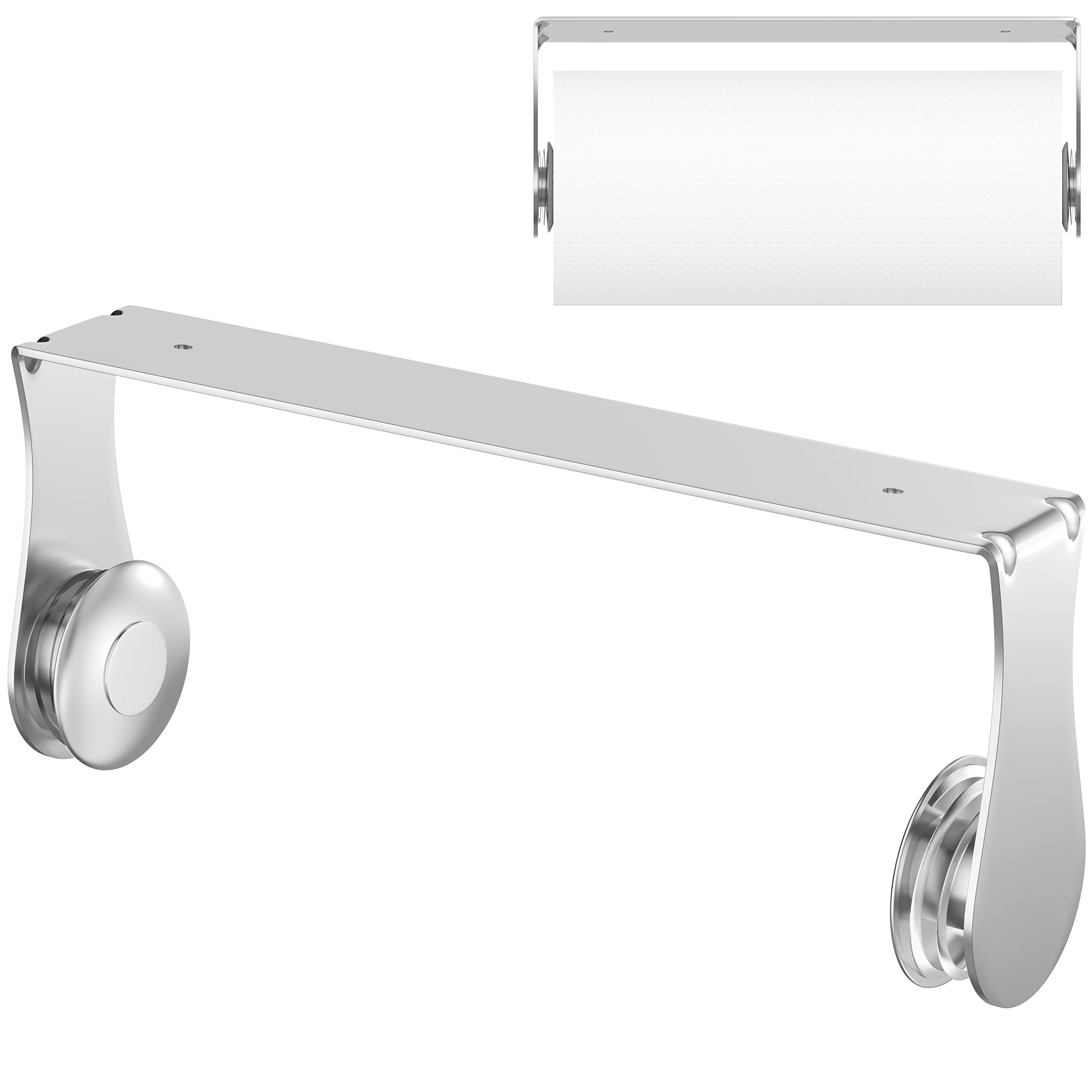 Stainless Steel Paper Towel Holder Under Cabinet - Wall Mount Magnetic Paper Roll Holder with One-Handed Tear & Ratchet Mechanism - Silver Kitchen & Bathroom Organizer for Farmhouse Decor (Perfect for Easy Access While Cooking or Cleaning)