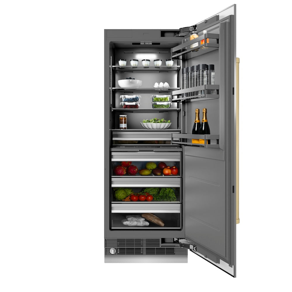 ZLINE Autograph Edition 30-Inch 16.7 cu. ft. Stainless Steel Column Refrigerator with Graphite Gray Interior & Champagne Bronze Accents - Perfect for Modern Kitchens, Open Concept Homes & Luxury Appliances (RCRVZ 30430 CB)