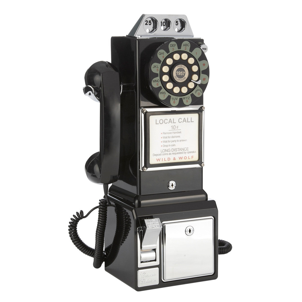 Vintage 1950s Retro Diner Phone by Wild & Wolf - Classic Rotary Dial Telephone for Home Decor, Office, or Themed Restaurants