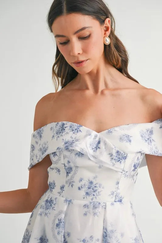 Floral Print Off Shoulder Maxi Summer Dress - Women's Boho Beach Dress for Vacation, Party & Outdoor Events