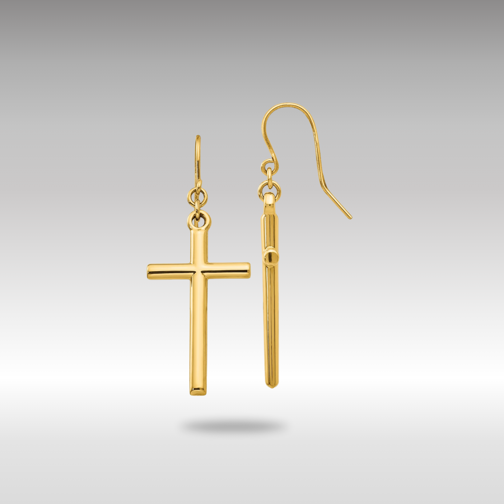 Gold Cross Shepherd Hook Dangle Earrings H1087 - Religious Jewelry for Women, Perfect for Church, Weddings & Everyday Wear