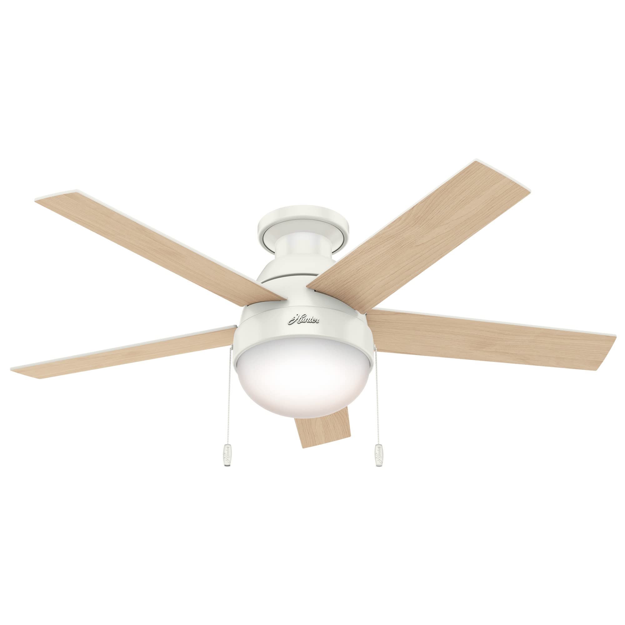 Hunter 59269 Anslee 46-inch White Ceiling Fan with Light Kit - Perfect for Living Room, Bedroom & Indoor Spaces