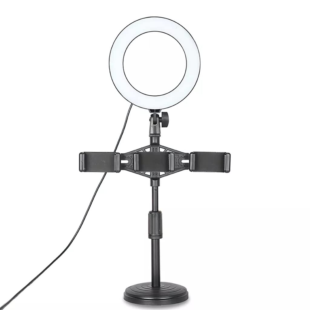 Adjustable 16cm LED Ring Light with Phone Holder & Tripod - 5600K Dimmable USB Fill Light for Selfie, Live Streaming, YouTube Videos & Photography - Perfect for Content Creators, Vloggers & Online Meetings (3 Phone Holders)
