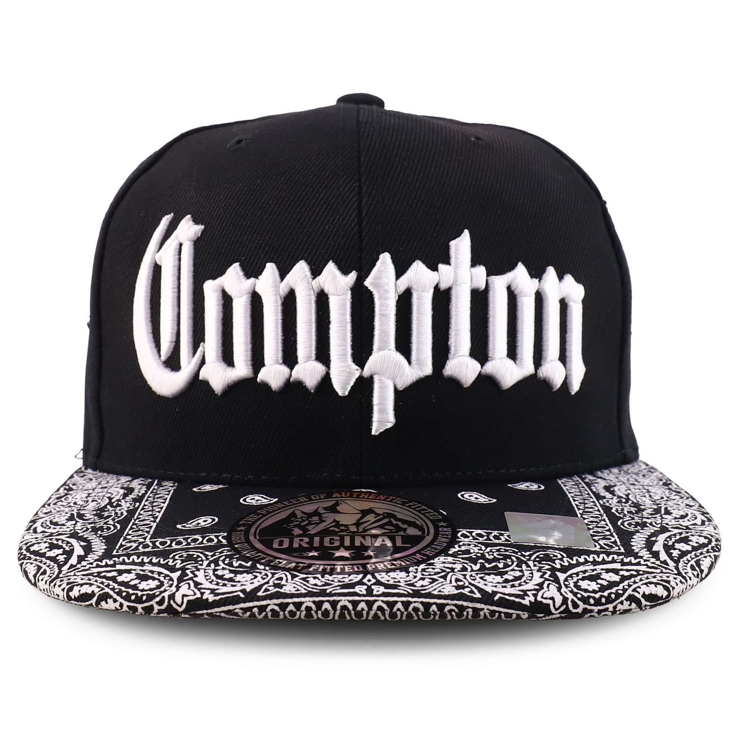 Trendy Old English Font Embroidered Bandana Flatbill Cap - Hip Hop Streetwear Snapback Hat for Men & Women | Perfect for Concerts, Parties, and Urban Fashion