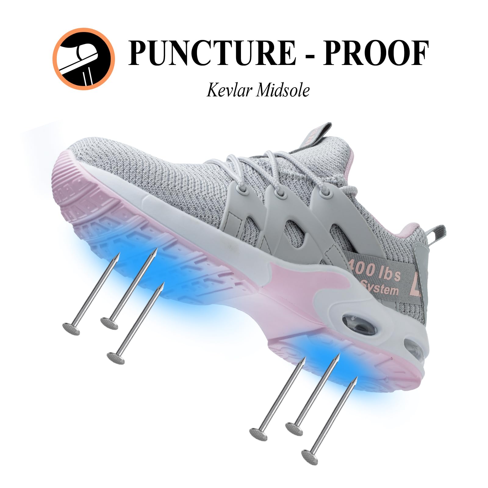 **Women's Steel Toe Work Shoes - Indestructible Safety Sneakers with Air Cushion, Lightweight & Breathable, Puncture & Slip Resistant, Composite Toe - Perfect for Construction, Warehouse & Outdoor Work**