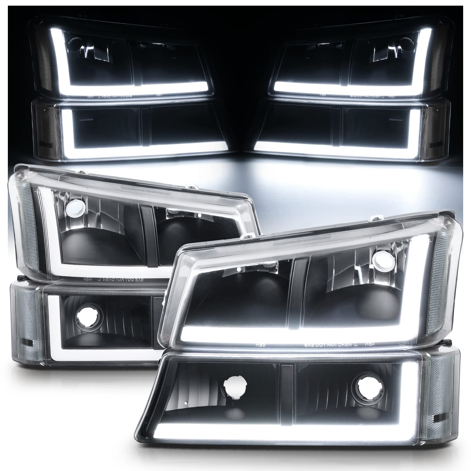 M-AUTO LED Headlights for 03-06 Chevy Silverado - DRL Daylight Strips | Off-Road & Night Driving