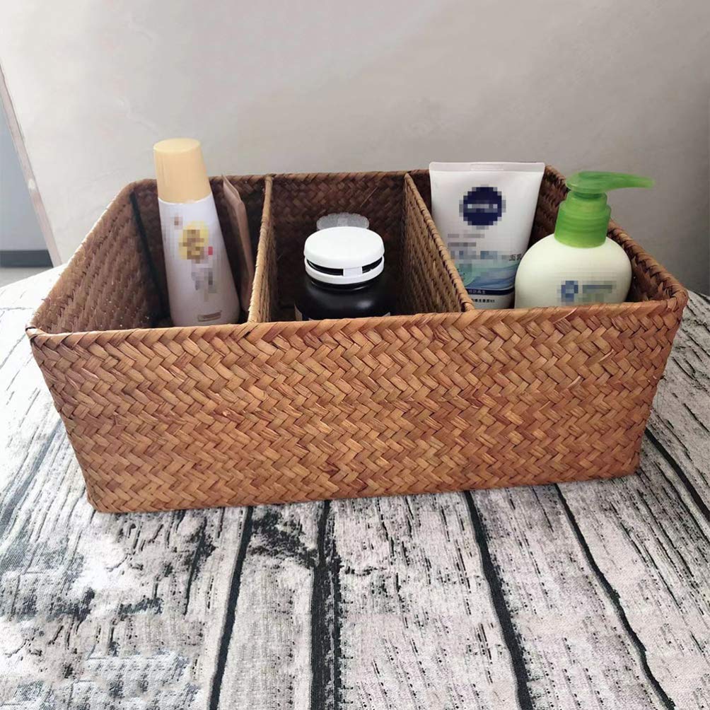 Natural Seagrass Storage Basket - Handwoven Rectangular Organizer for Coffee Station & Home Decor