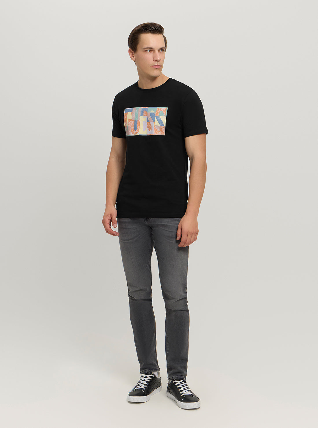 Eco-Friendly Black Logo Mosaic Graphic T-Shirt for Men & Women - Casual Streetwear, Gym, and Everyday Wear