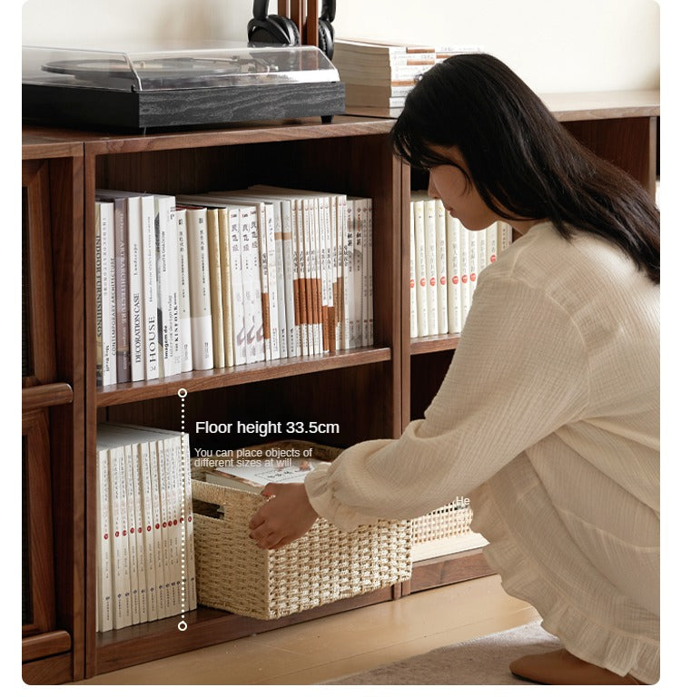 Solid Black Walnut Wood Bookshelf - Low Profile Wall Mounted or Floor Standing Cabinet for Living Room, Bedroom & Home Office Storage