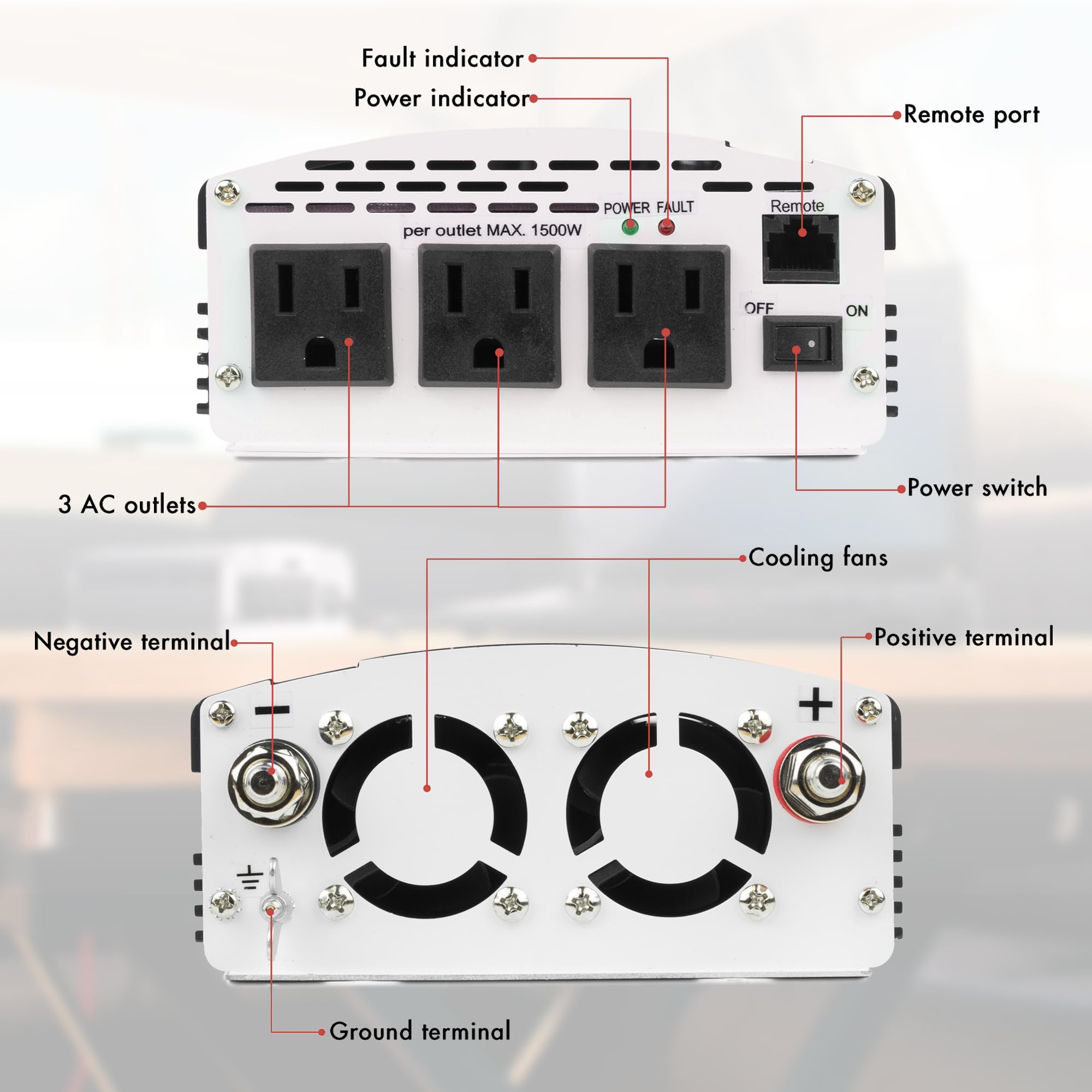 Wagan EL3724 2000W TrueRated Power Inverter - 12V DC to 110V AC Converter with 3 Outlets & 2A USB Port - 4500W Surge for Cars, RVs, Camping & Emergency Power Backup