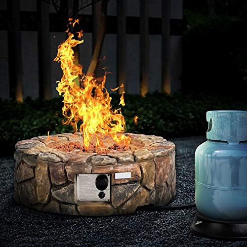 Happygrill Propane Fire Pit Outdoor Patio Heater with Cover & Artificial Stone Rocks - Perfect for Backyard, Camping, and Garden Gatherings