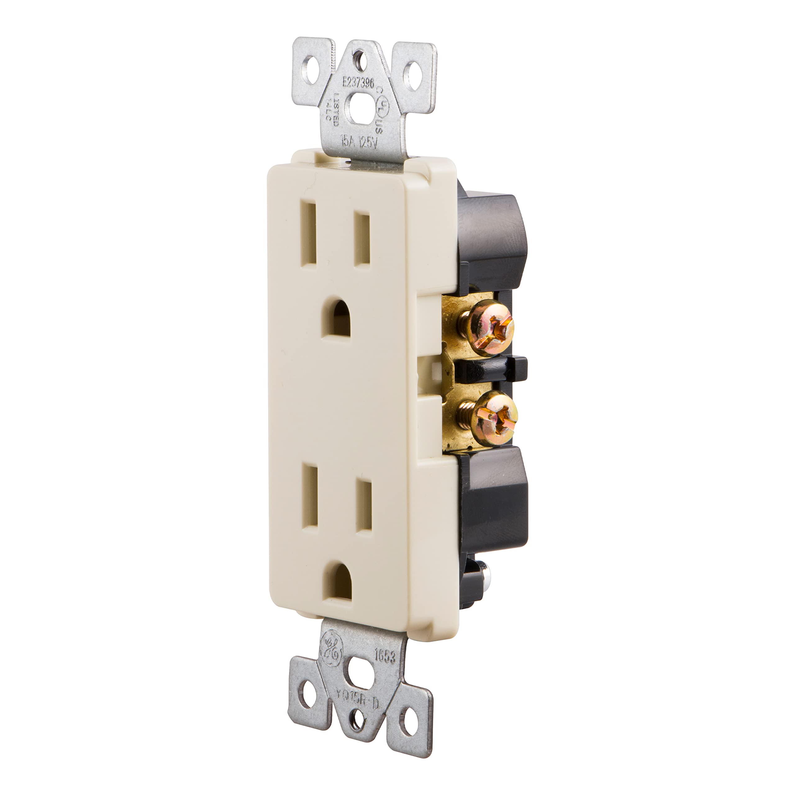UltraPro GE Grounding Duplex Outlet - 3 Prong Electrical Socket, 15 Amp, UL Listed, Light Almond (17817) - Easy Installation for Home & Office Use | Perfect for Bedrooms, Kitchens & Living Rooms
