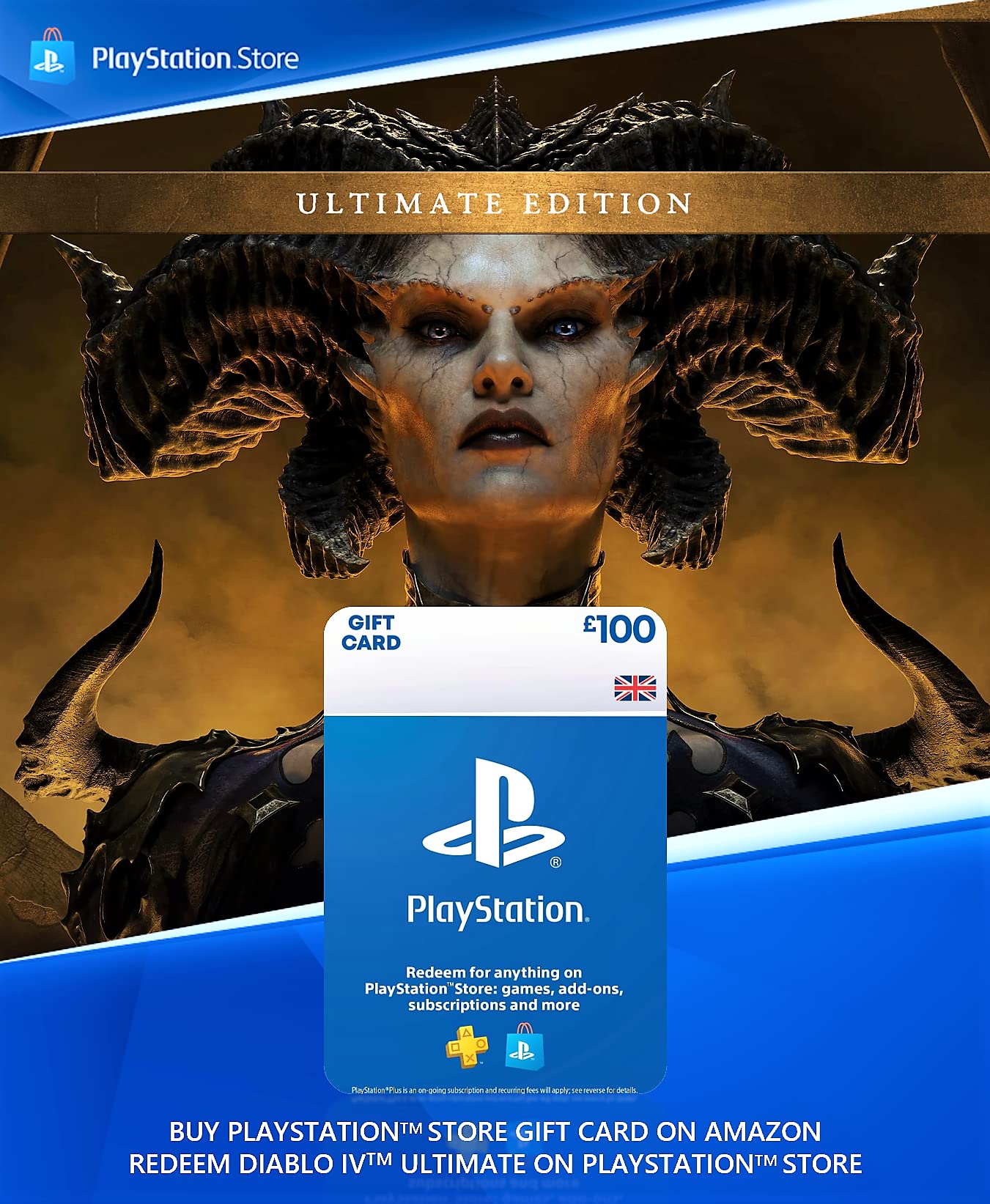 Diablo IV: Ultimate Edition - £100 PlayStation Store Gift Card UK Account [Digital Code via Email] - Perfect for Gaming Gifts & In-Game Purchases