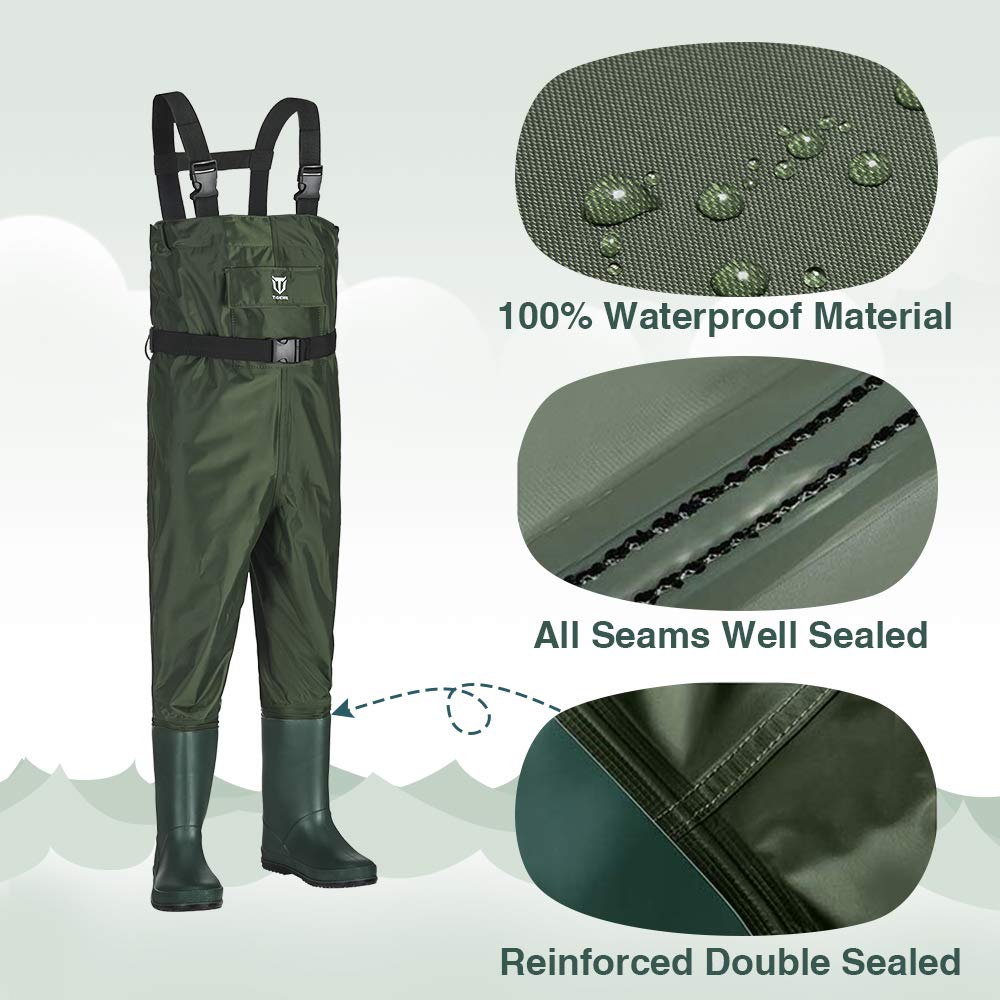 TIDEWE Kids Chest Waders - Waterproof Youth Fishing Waders with Boots & Hanger, Lightweight PVC Wading Gear for Boys & Girls - Perfect for Stream Fishing, Duck Hunting & Outdoor Adventures
