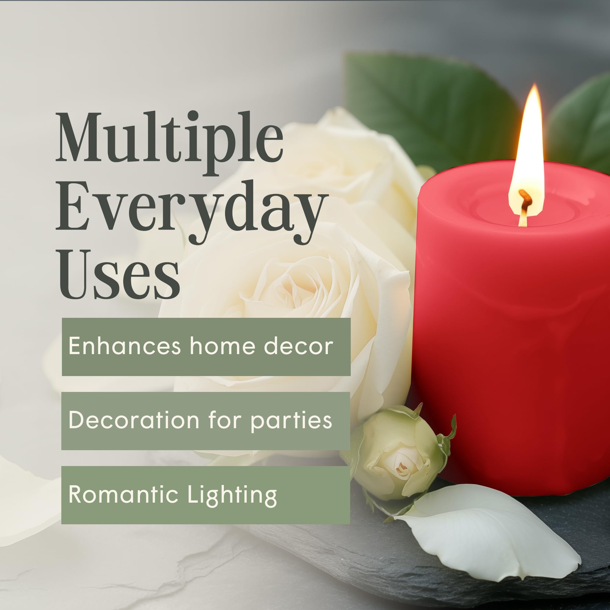 Premium Unscented Pillar Candles Set of 3 - Dripless Hand-Poured Home Decor Candles, 60-Hour Burn Time, 3x4 Inch Solid Red Wax Candles for Dining Table Centerpiece, Romantic Ambiance & Holiday Decorations