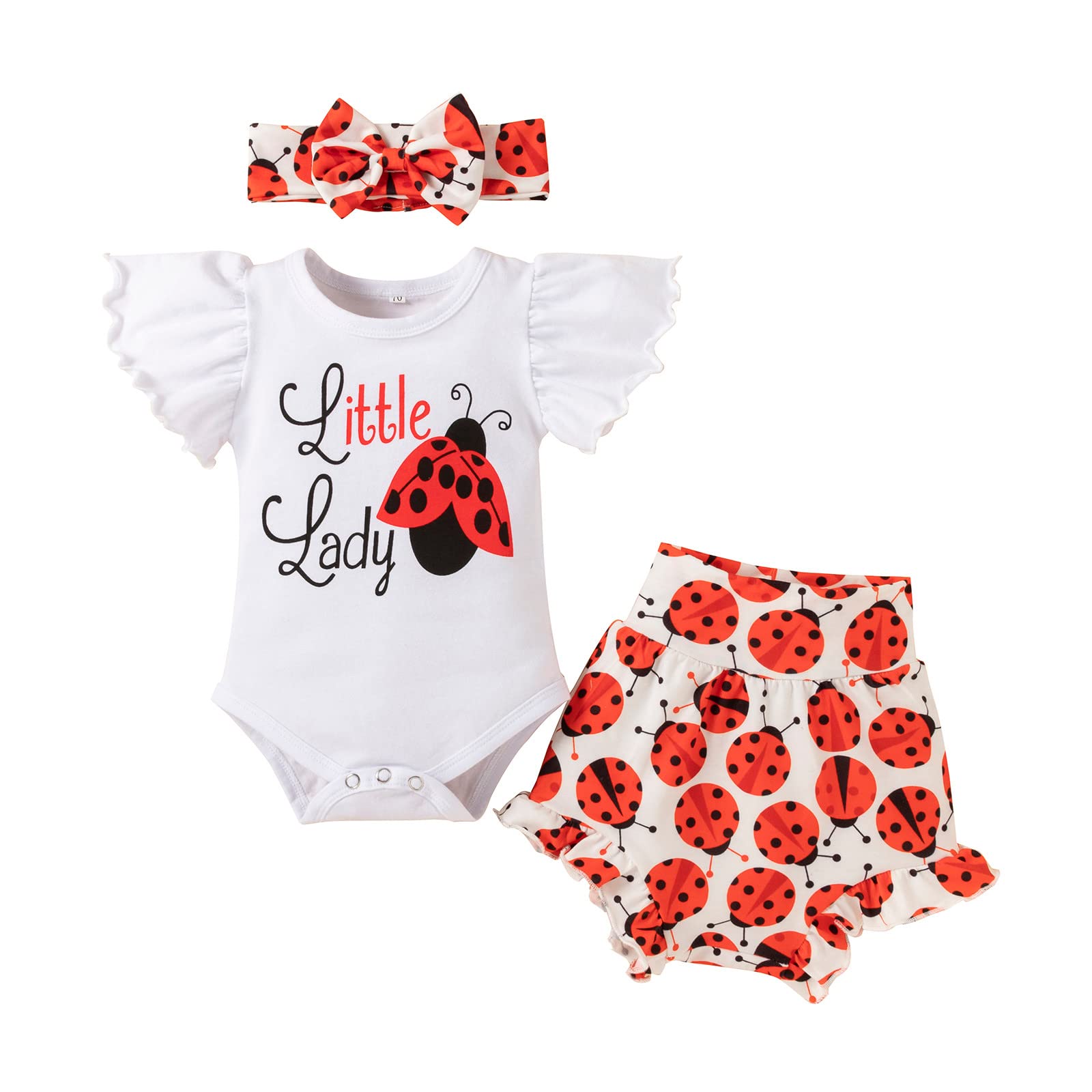 Adorable Baby Girl Summer Outfit Set - Newborn Short Sleeve Romper, Cartoon Print Shorts & Headband | Cute Infant Clothes for Playdates, Beach Trips & Photo Shoots