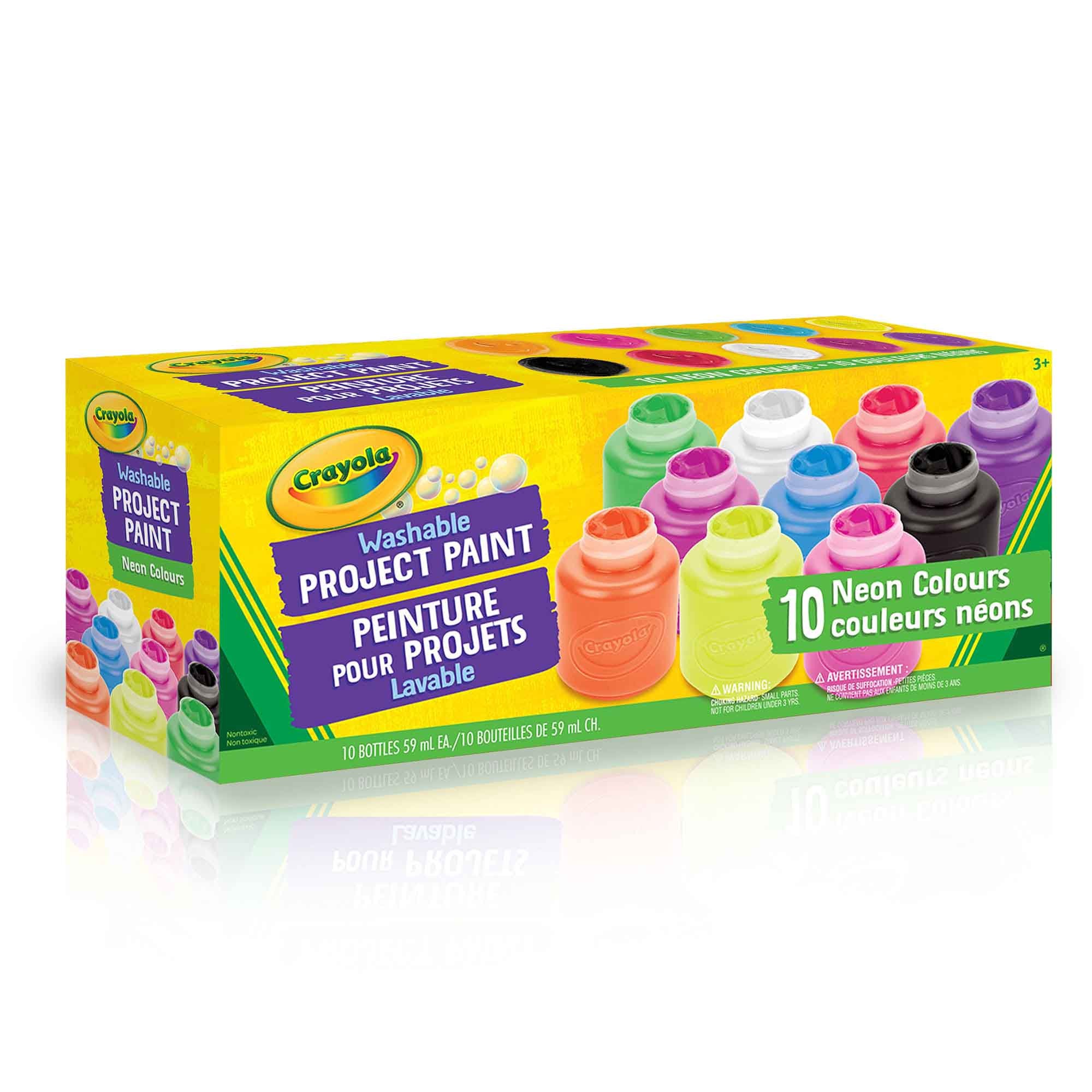 Crayola Neon Project Paint Set - 10 Vibrant Colors for Kids Art Projects, DIY Crafts & School Activities