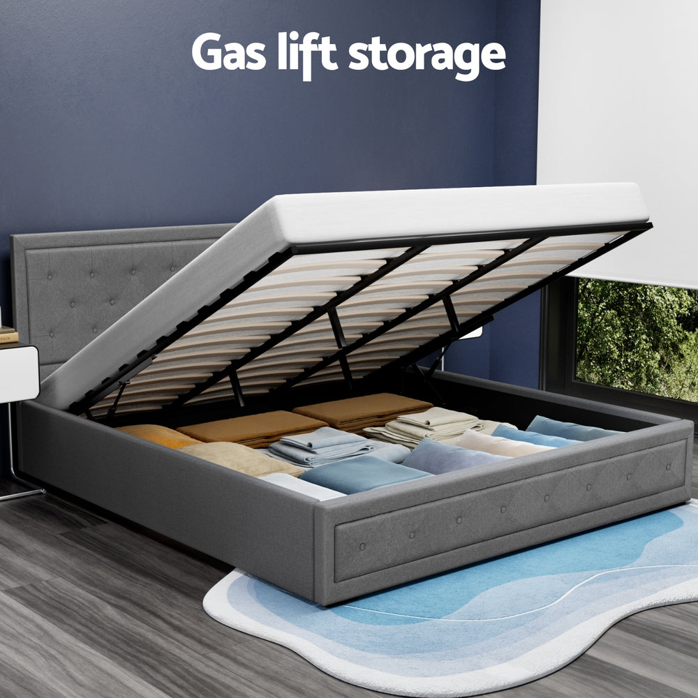 Bronte King Size Storage Bed Frame in Grey - Modern Platform Bed with Underbed Drawers for Extra Bedroom Storage