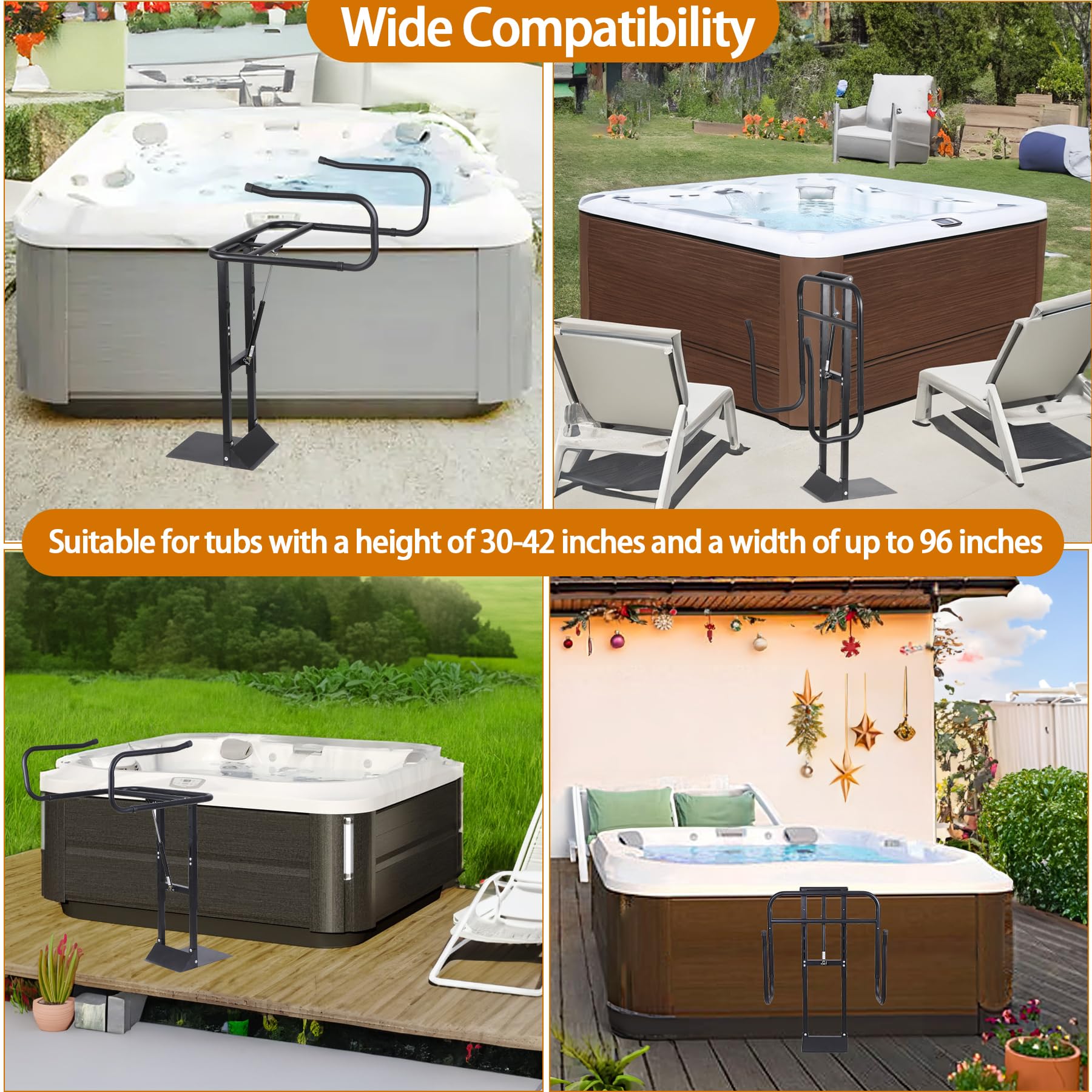 Heavy Duty Hot Tub Cover Lifter - Pneumatic Spa Cover Holder with Adjustable U-Arms & Reinforced Brackets - Fits Most Spas & Hot Tubs - Perfect for Easy Cover Removal & Protection