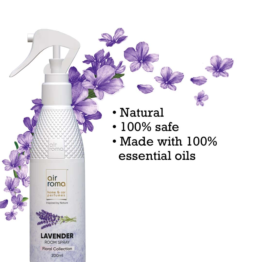 AIR-ROMA Lavender Air Freshener Spray - 200ml Long Lasting Odor Eliminator for Home, Hotel & Office | Freshen Air in Bedroom, Bathroom, Car & Living Space