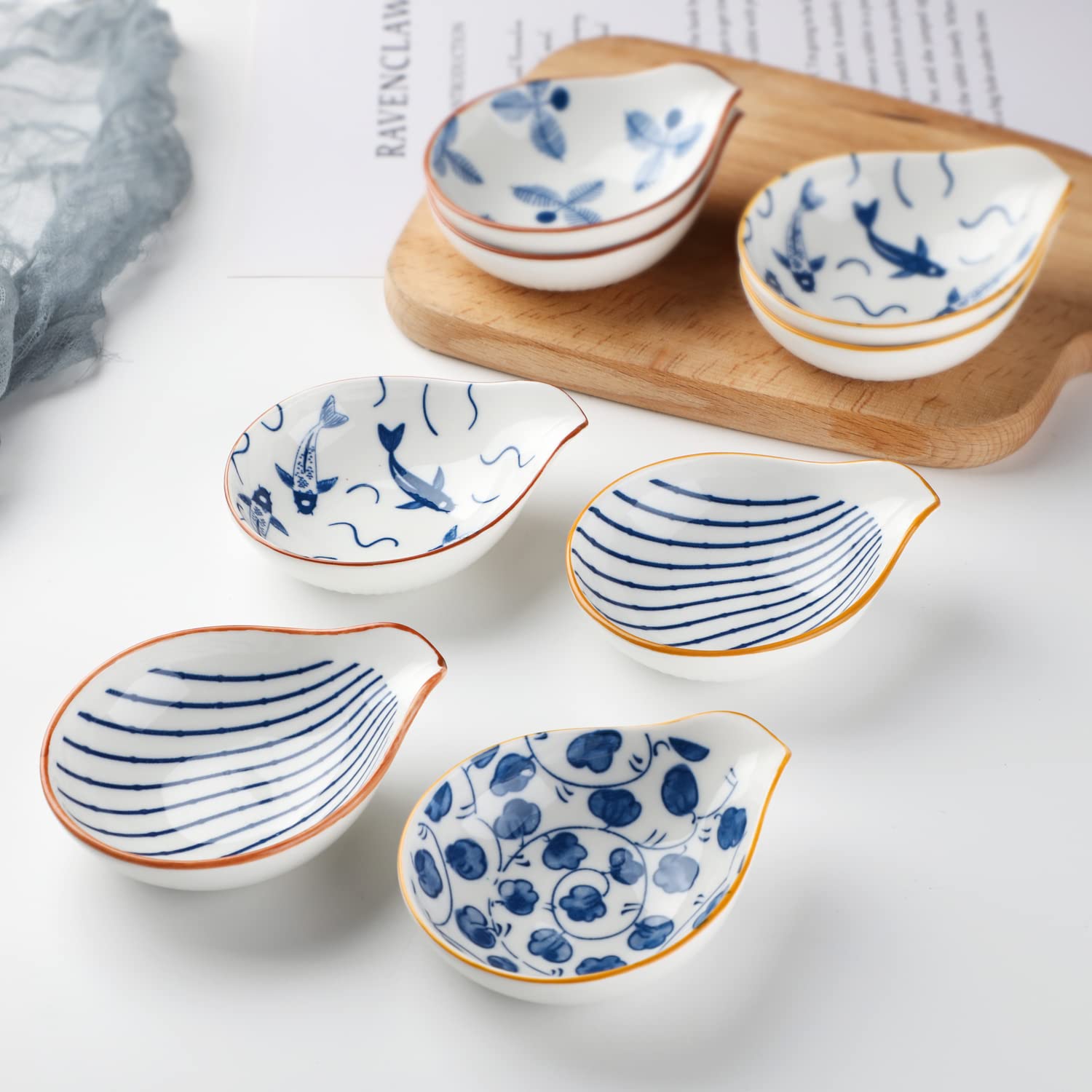 8-Piece Ceramic Dipping Sauce Bowls Set - Soy Sauce, Condiment & Seasoning Dishes for Sushi, Dumplings & Appetizers | Elegant Side Dishes for Asian Cuisine & Party Platters